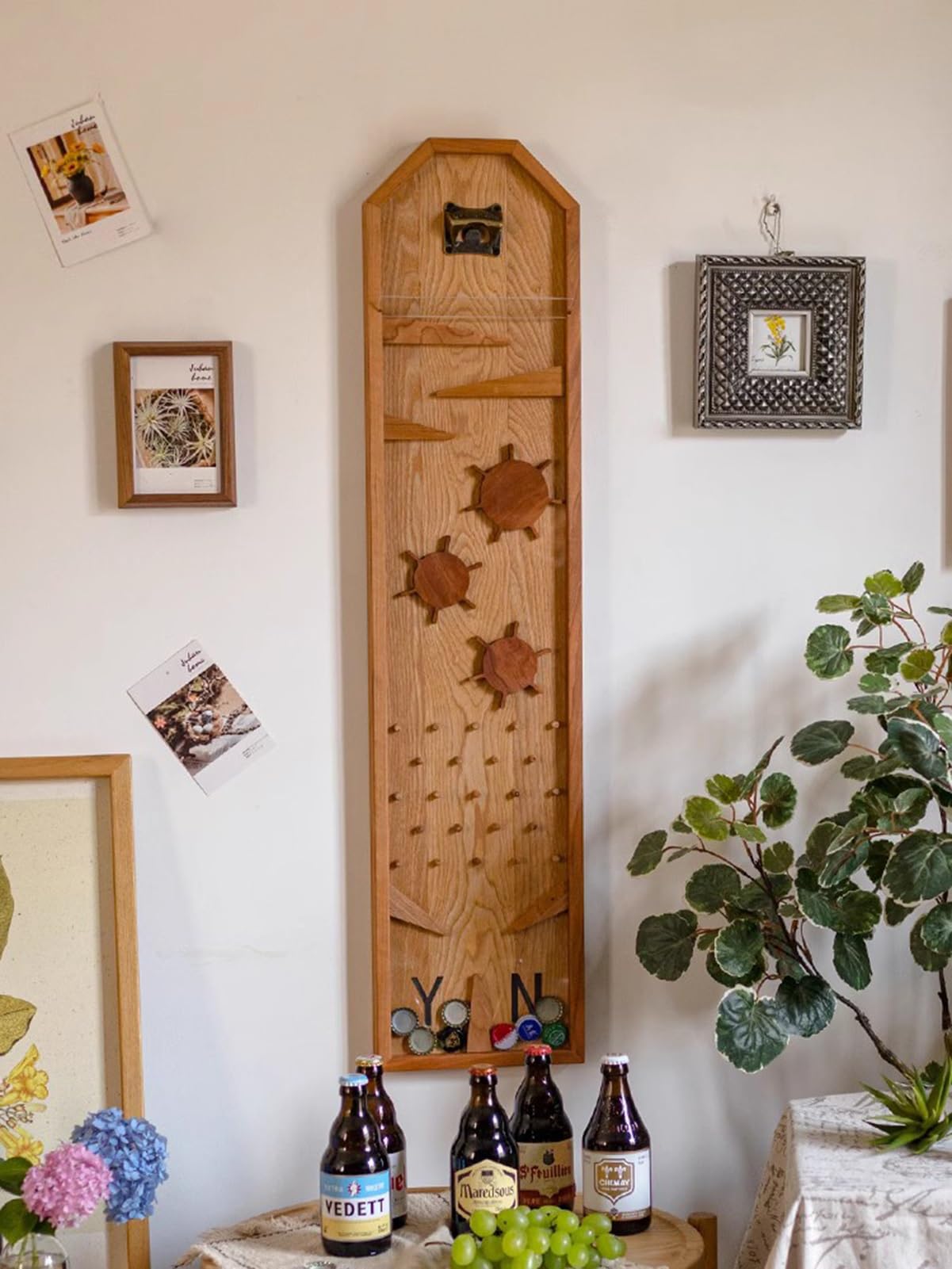 Abridor de botellas de cerveza montado en la pared, de madera rústica, atrapador de tapas de cerveza y refrescos, ideal para los amantes de la cerveza, regalos únicos de inauguración de la casa, ideal