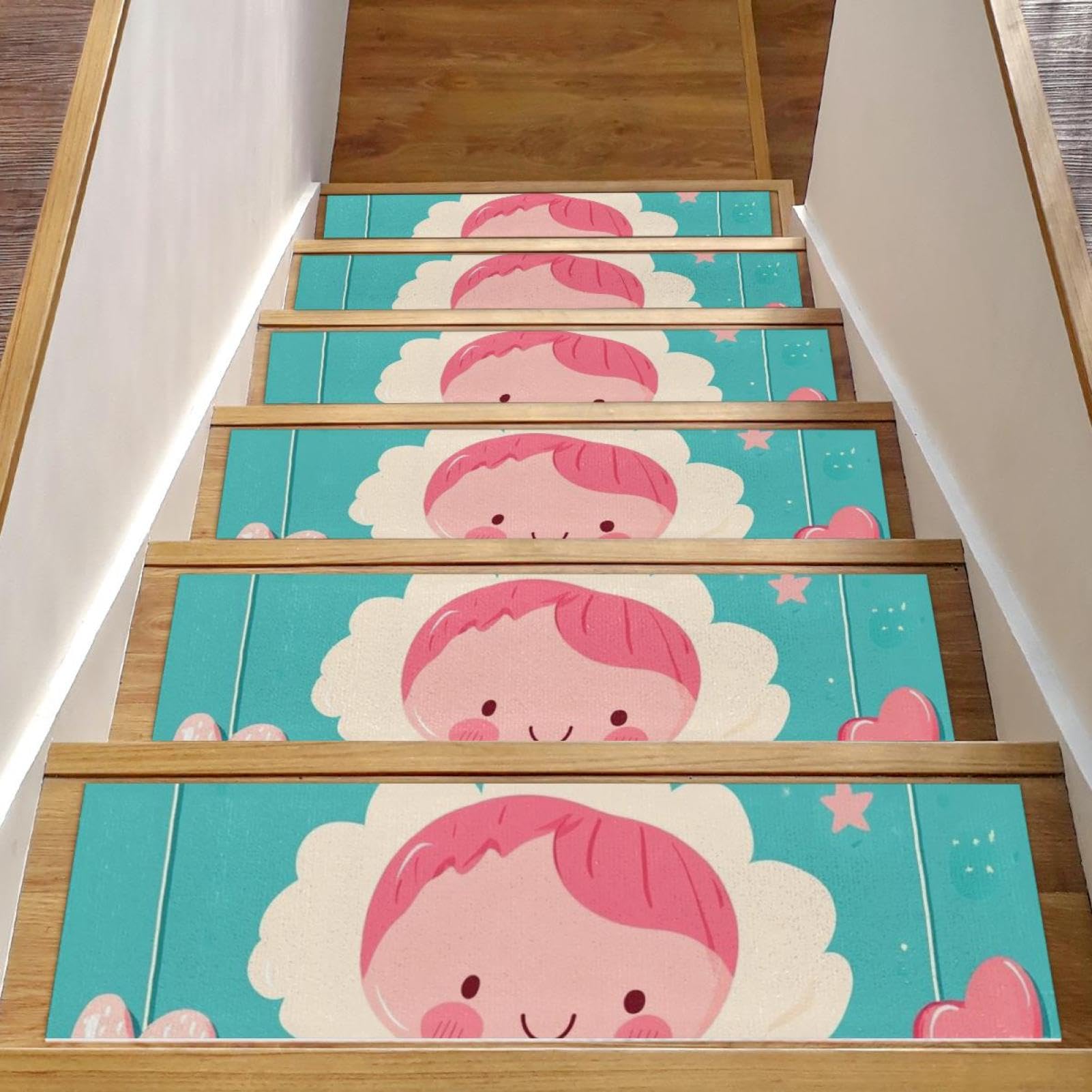 Lot de 15 tapis d'escalier autocollants sans résidus, lavables en machine, réutilisables et antidérapants Hello Baby (1) - 76,2 x 20,3 cm