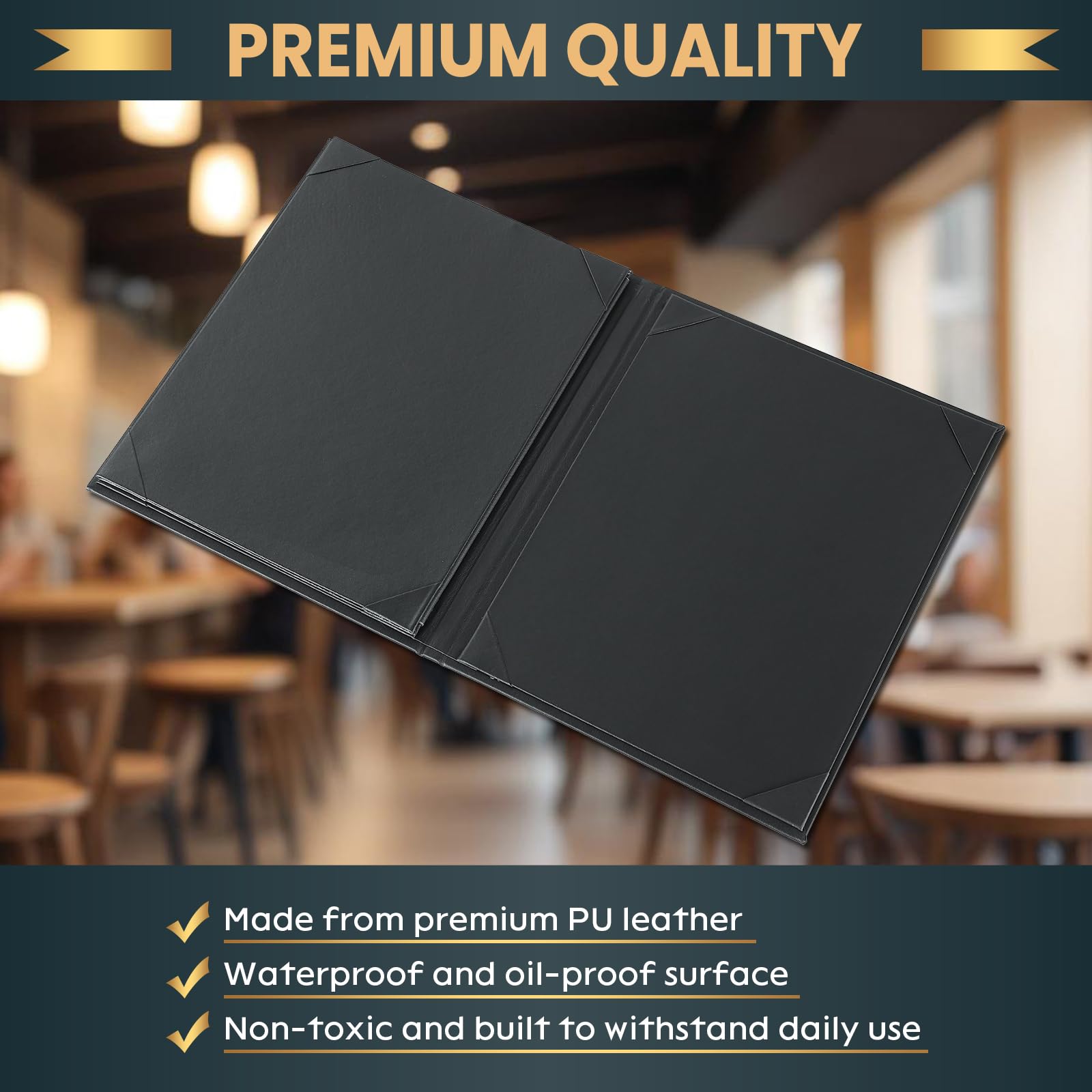 4 View - Paquete de 10 fundas para menús de 8.5 x 11 pulgadas, soporte para diploma, soporte de diploma, fundas de cuero negro, estilo libro para restaurante, cafetería, lista de vinos, apto
