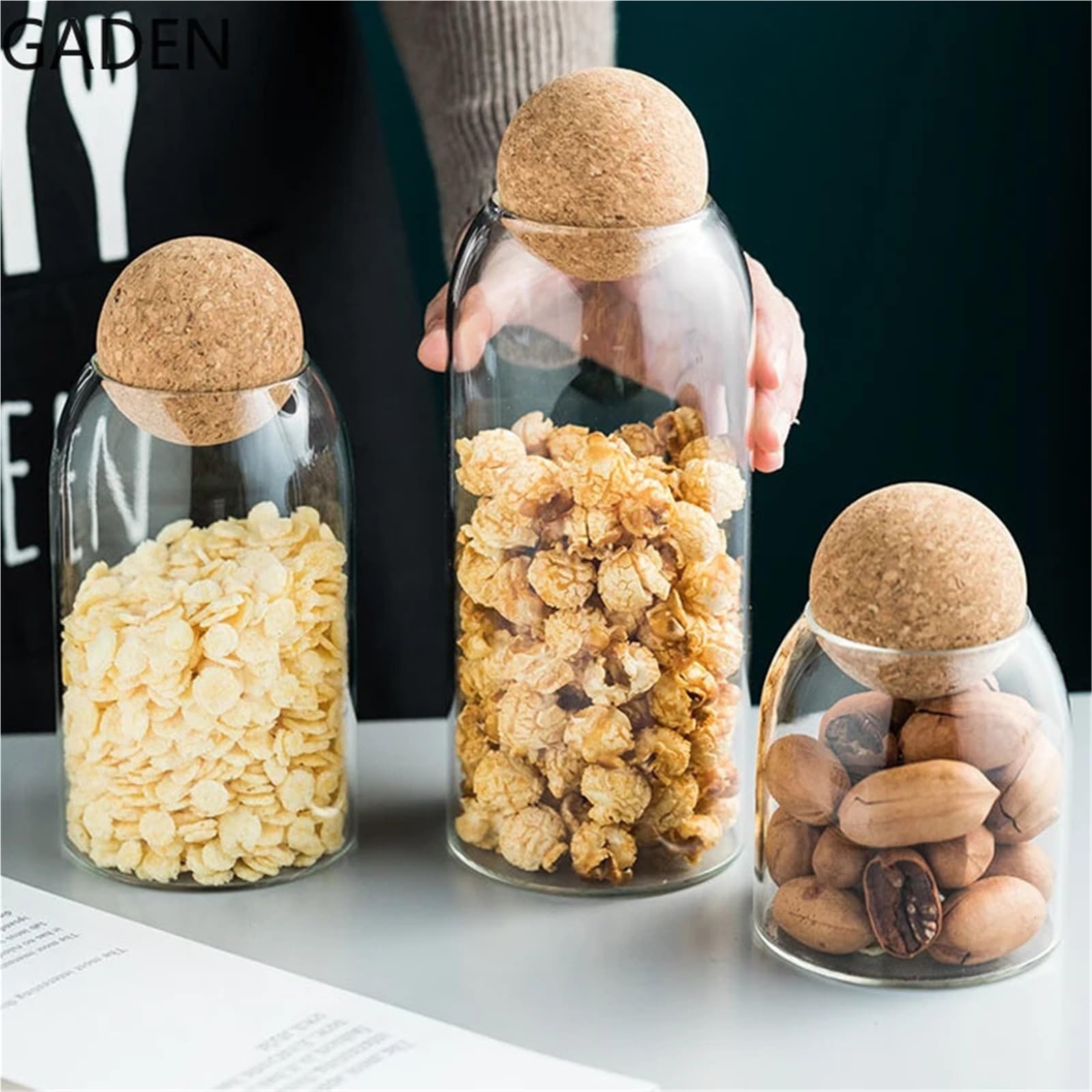 Serbatoio di stoccaggio chicchi caffè in vetro trasparente sigillato da 2 pezzi. frutta secca. bottiglie multicereali Per Cucina(Golden stopper-M)