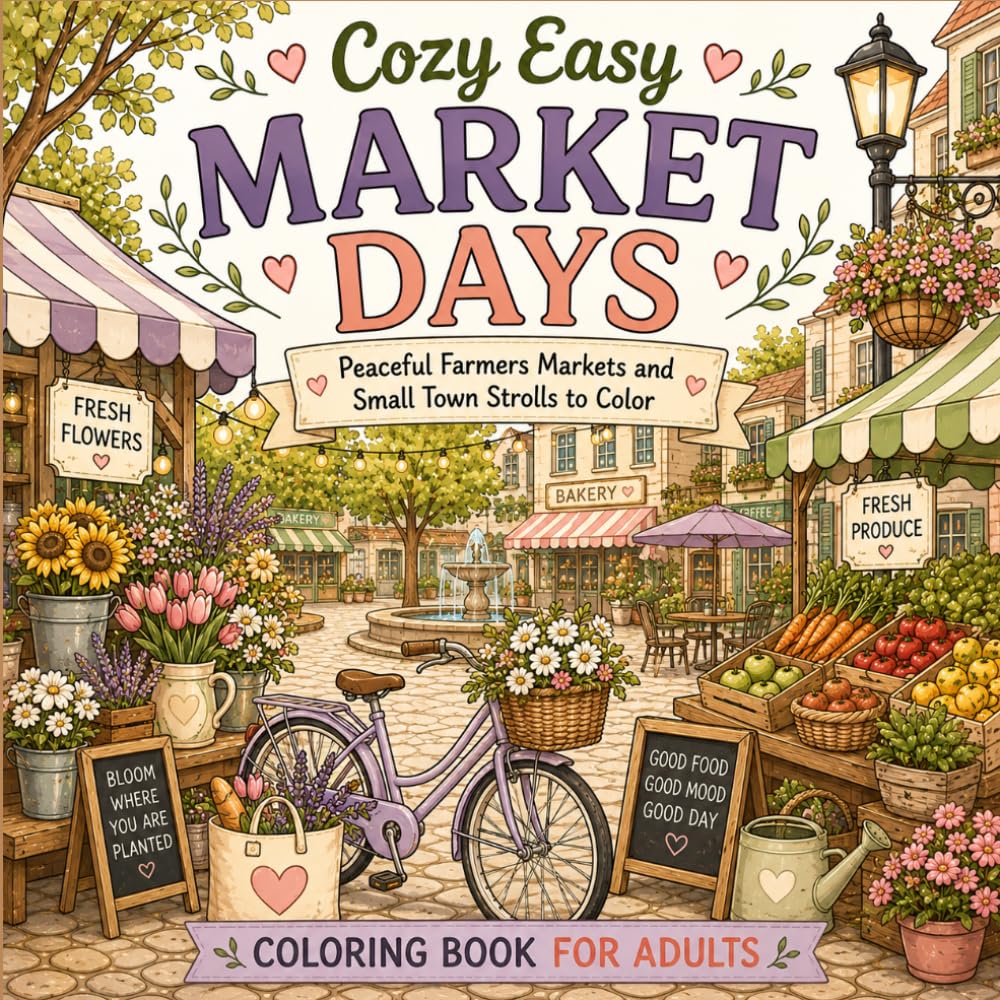 Cozy Easy Market Days: Peaceful Farmers Markets and Small Town Strolls to Color