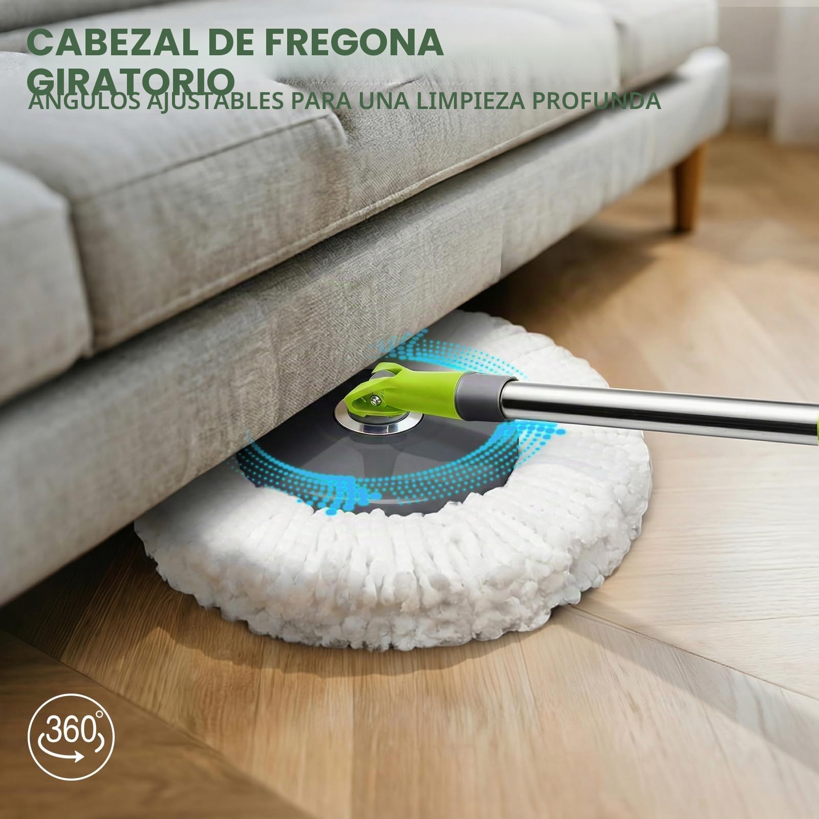 Masthome Juego de Fregona y Cubo,Sistema de Cubo de Fregona Giratoria,con 3 Almohadillas de fregona,2 en 1 Fregonas y Cubos Escurrefacil con Pedal,Adecuado para el hogar o la Oficina