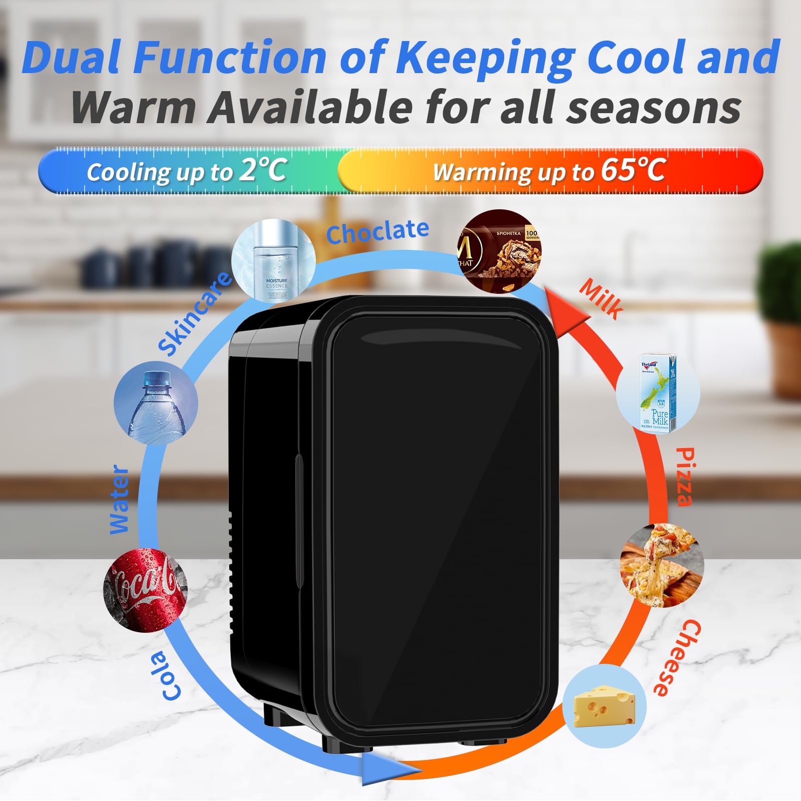 YASHE Mini Fridge, 6 Liter/8 Can 220-240V AC/DC Portable Thermoelectric Cooler Refrigerators for Bedroom, Skincare, Beverage, Office, Dorm Room and Car, Black — view 3