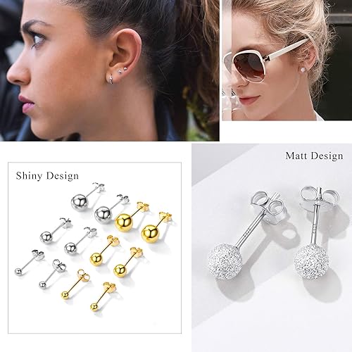 Miniatura 6 de PROSILVER 925 Sterling Silver Ball Stud Earrings, Hypoallergenic for Sensitive Ears, Womens Flat Back Studs, 3mm4mm5mm7mm, Come with Box