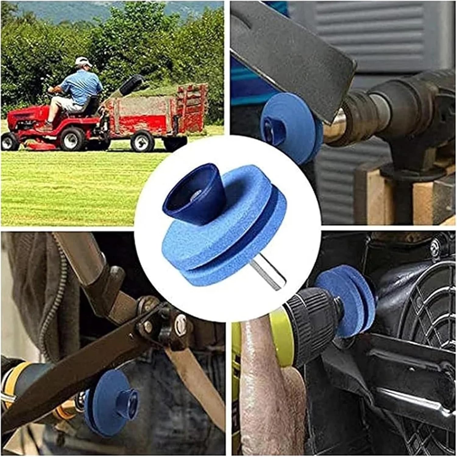 Lawn Mower Sharpener 6 Pcs Garden Tools Fastest Knife Sharpener Blade Universal Grinding Rotary Drill Cutter Lawnmower (4 Layers Pink Blue)