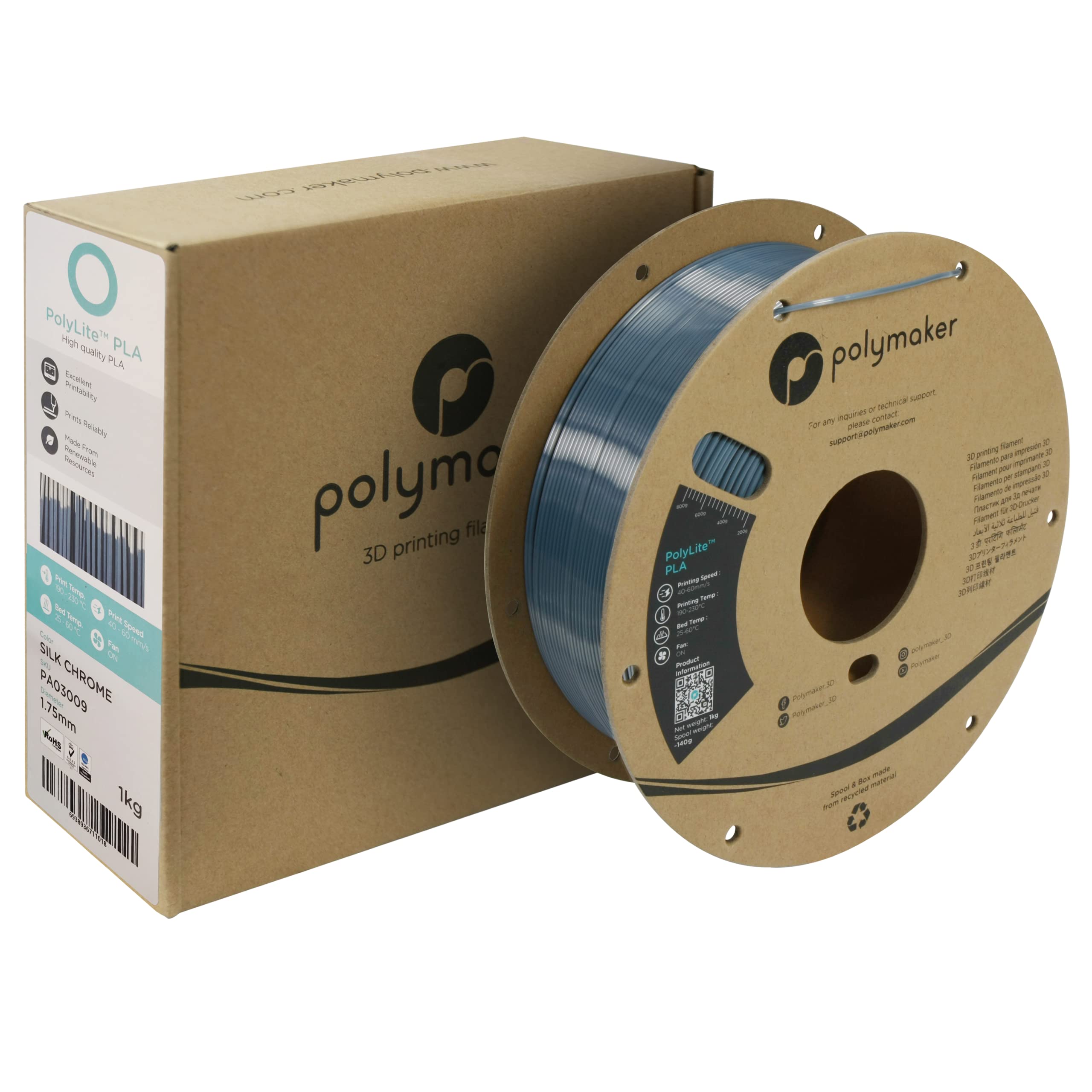 Polymaker PolyLite PLA - 1.75mm - 1kg - Silk Chrome