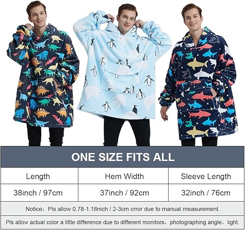 Miniatura 7 de Fiosnow Manta con capucha de varios dinosaurios para mujeres y hombres adultos, manta de gran tamaño para llevar suave y cálida