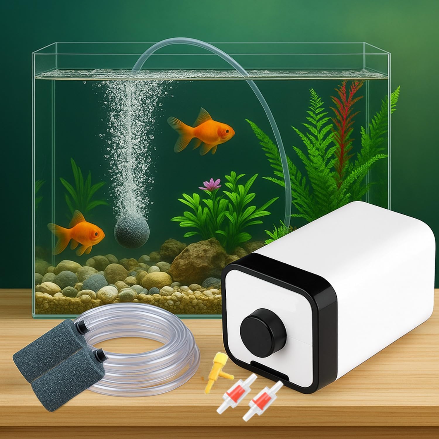 Despacito Air Pump for Aquarium Fish Tank Oxygen Pump Fish Tank Water Filter Fish Filter Motor for Aquarium Noise Less Pump with 2Air Outlets Up to 300 Litre with 2M Tube,1 Controller & 2 Air Stone