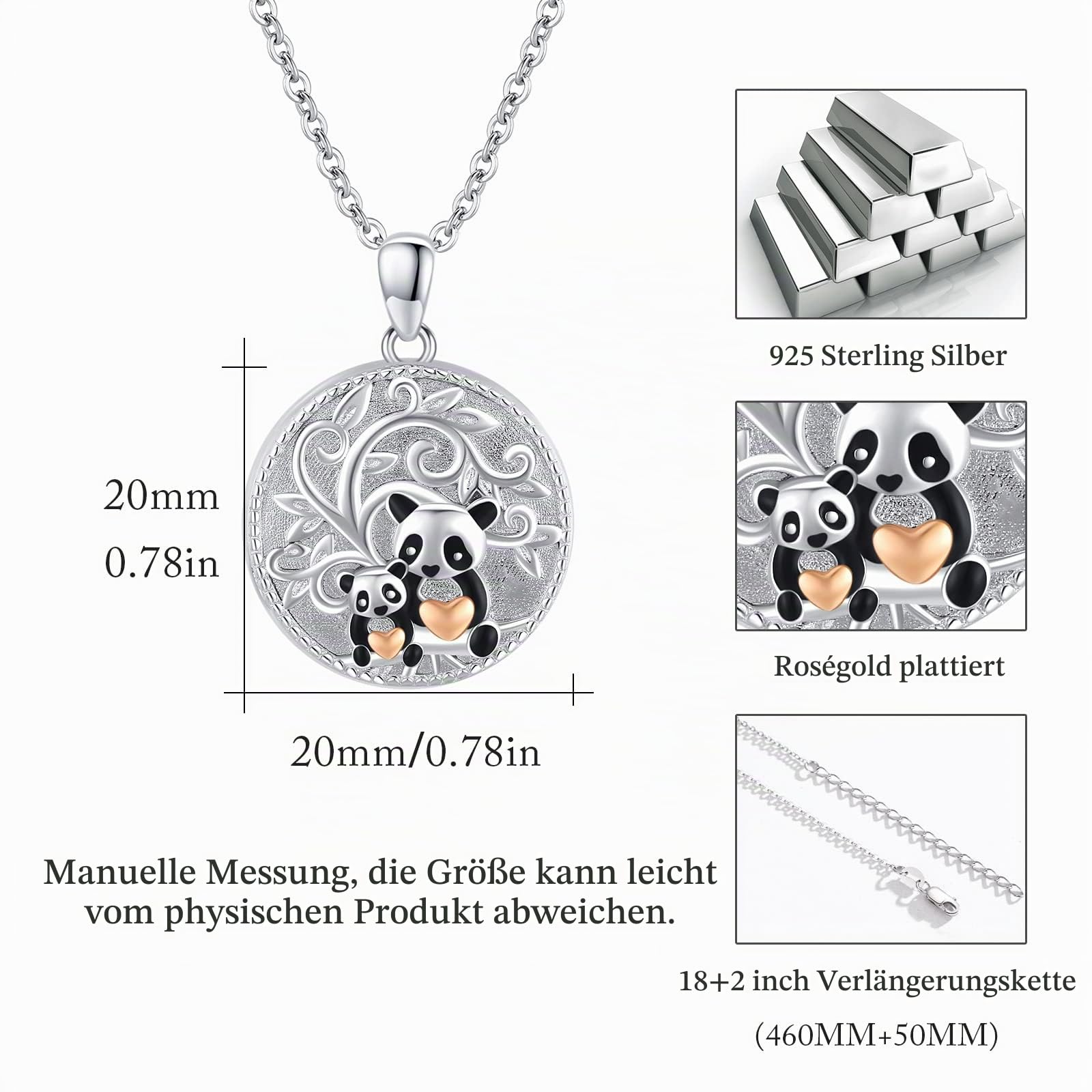 OHAYOO Panda Medaillon Zum öffnen Für Bilder Kinder 925 Sterling Silber Panda Amulette Zum öffnen Tier Schmuck Panda Geschenke Für Mädchen Kinder