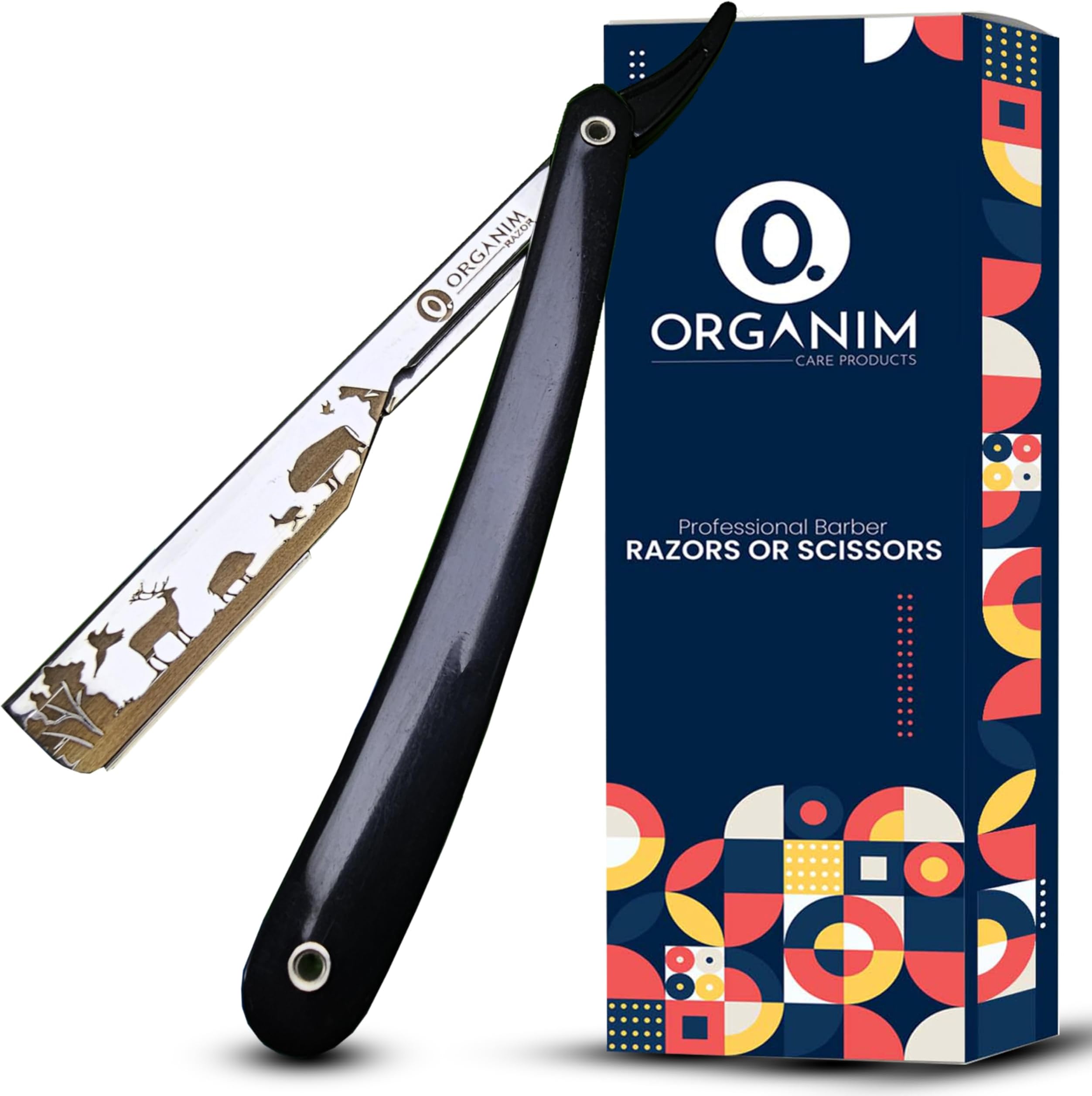 Barber Shaving Razor for Men | Foldable Stainless Steel Straight Razor with Handle | Manual Beard Shaving and Trimming Razor for Barbers, Salons and Home Grooming (Black White)