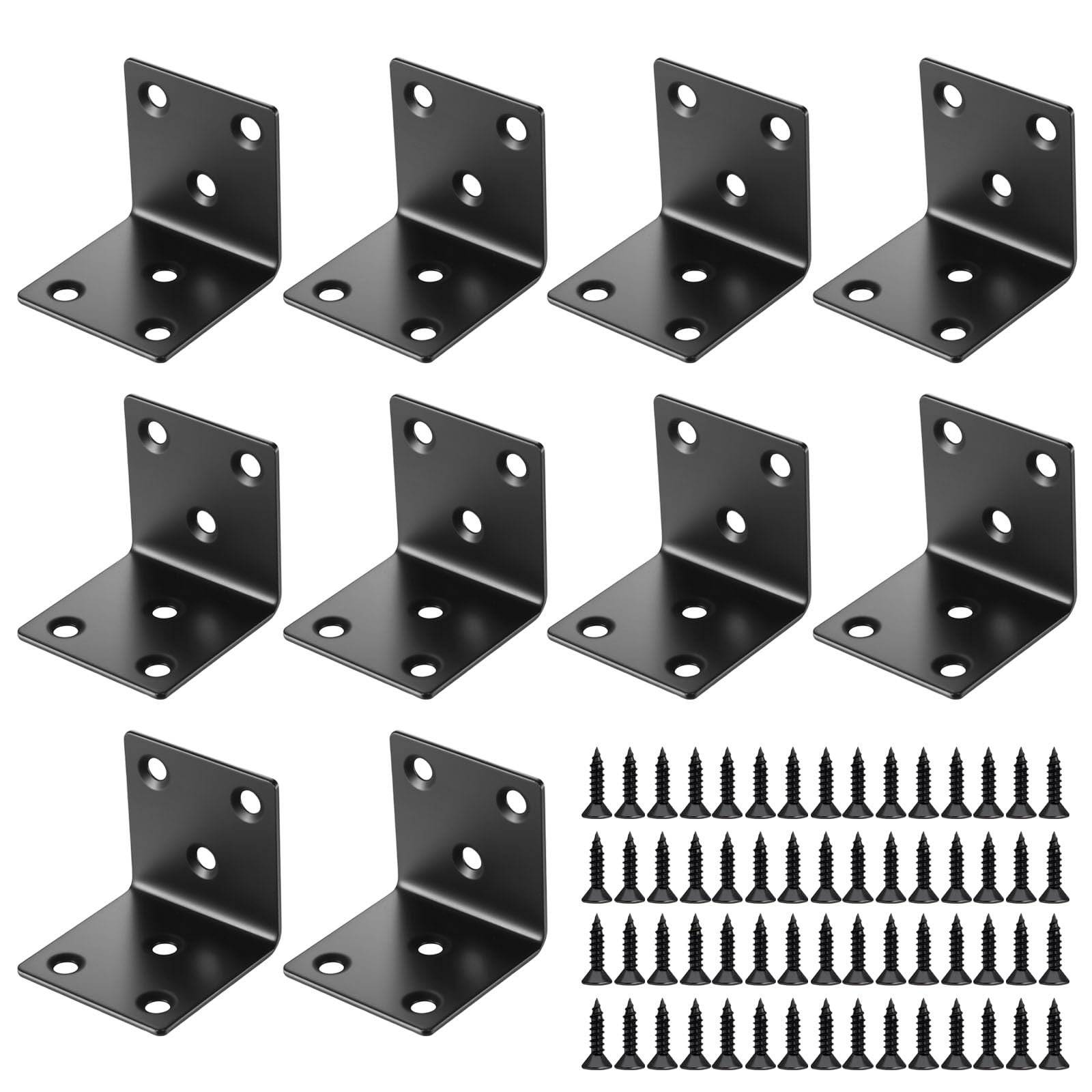 10 x Heavy Duty Angle Connectors, Black, Metal Angle 90 Degrees, Wood Connector, Angle Sheet, Perforated Plate Angle, Mounting Angle, 90 Degrees, Black, Steel Angle Iron Angle Corner Connector (40 x