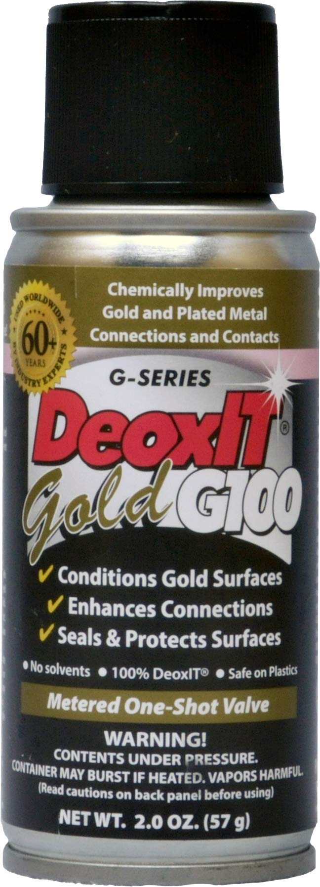 CAIG LABORATORIES DeoxIT Gold G100S-2 Spray, Contact Cleaner/Enhancer/Protector for Surfaces, 57g, Metered One-Shot Valve, 100% Solution, Non-Drip, Pack of 1