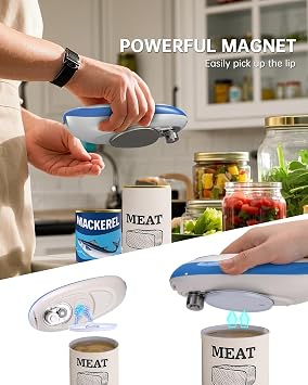 CIRCLE JOY Electric Can Opener, One-Touch Automatic Can Opening with Smooth Edges, Food Safety Handheld Battery-Operated Can Opener for Kitchen and Seniors, Blue