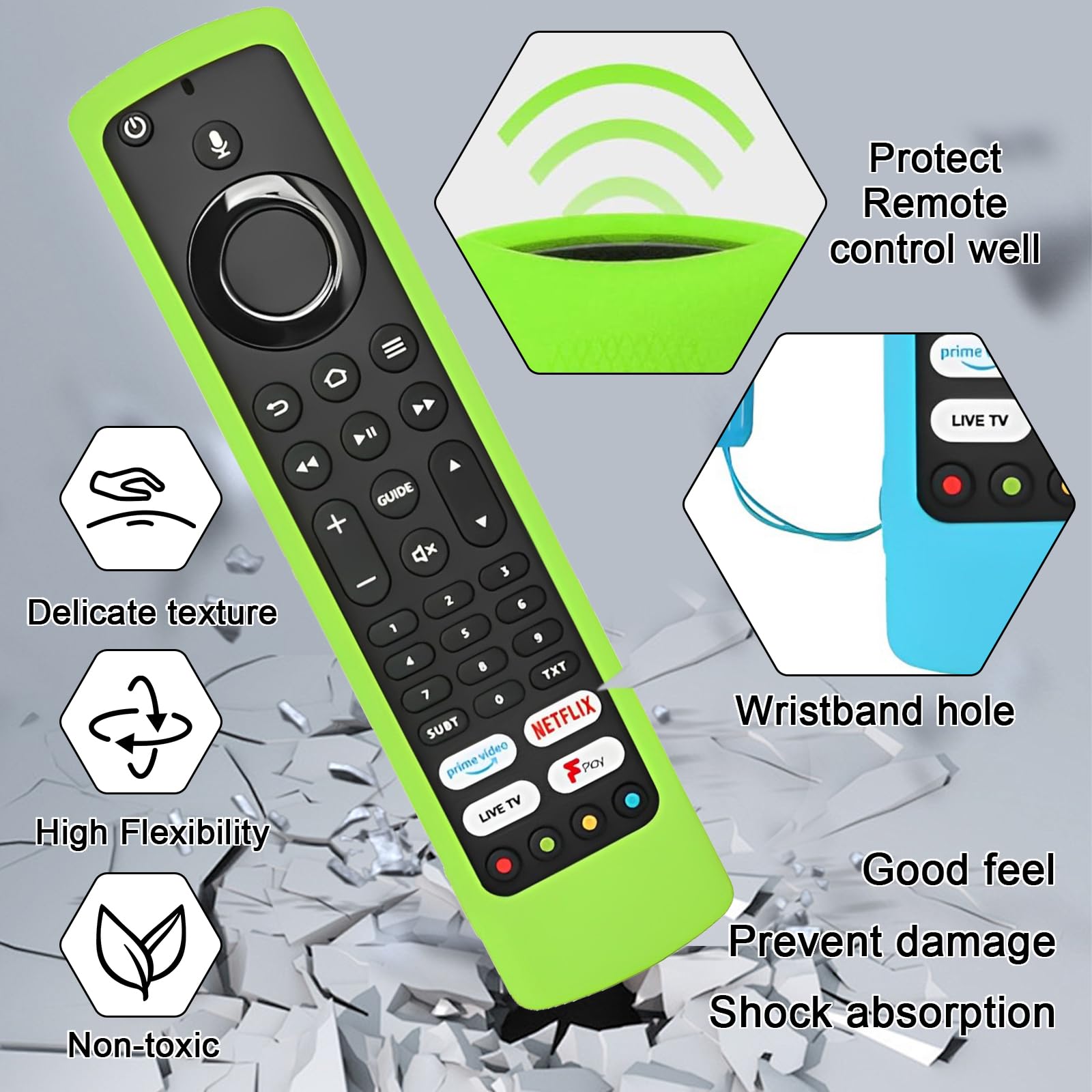 Silicone Remote Cover 2-pack - Protective Case for JVC RM-C3253 Remote/Alexa/Xiaomi Fire TV Voice Remote Control (Blue, Green) - Image 3