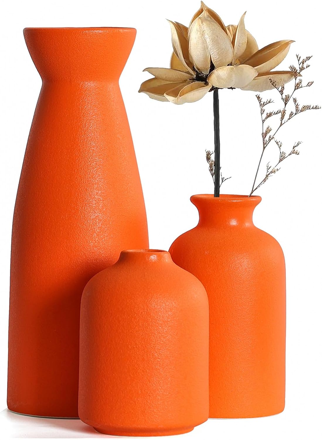 CEMABT Ceramic Orange Vases Set of 3 Small Flower Vases for Decor, Modern Rustic Farmhouse Home Decor, Decorative Vases for Pampas Grass,Idea Shelf,Table,Bookshelf,Entryway- Distressed Decor CEMABT Ceramic Orange Vases Set of 3 Small Flower Vases for Decor, Modern Rustic Farmhouse Home Decor, Decorative Vases for Pampas Grass,Idea Shelf,Table,Bookshelf,Entryway- Distressed Decor