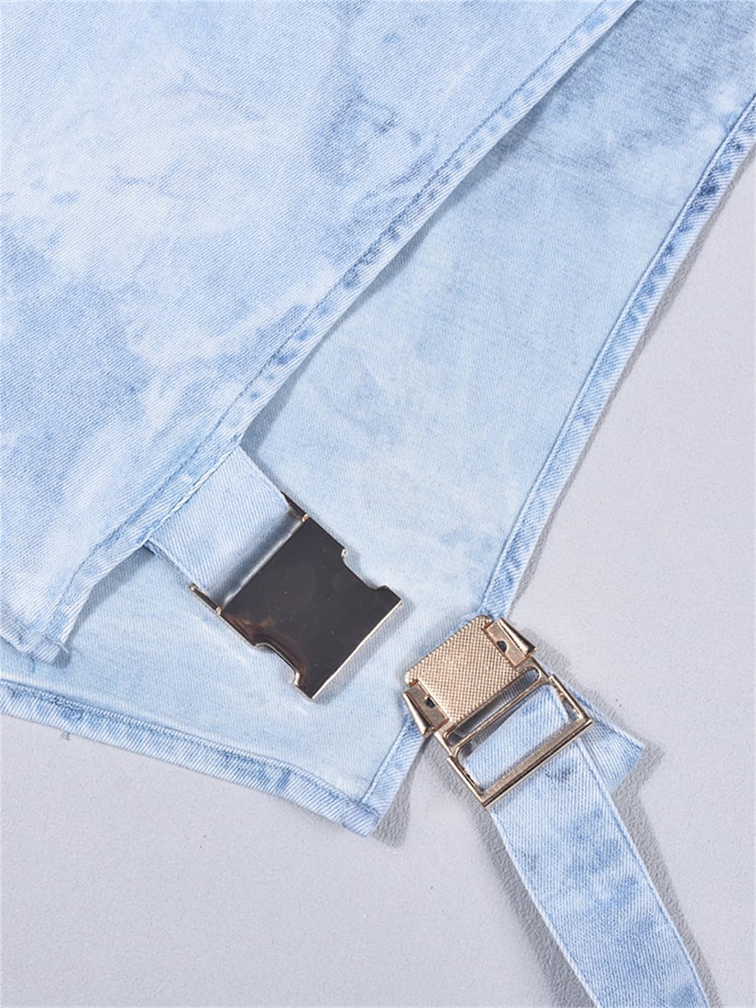 PAODIKUAI Blusa de mezclilla sin mangas con cuello alto para mujer, con hebilla superior recortada, A Tie Dye Azul, M