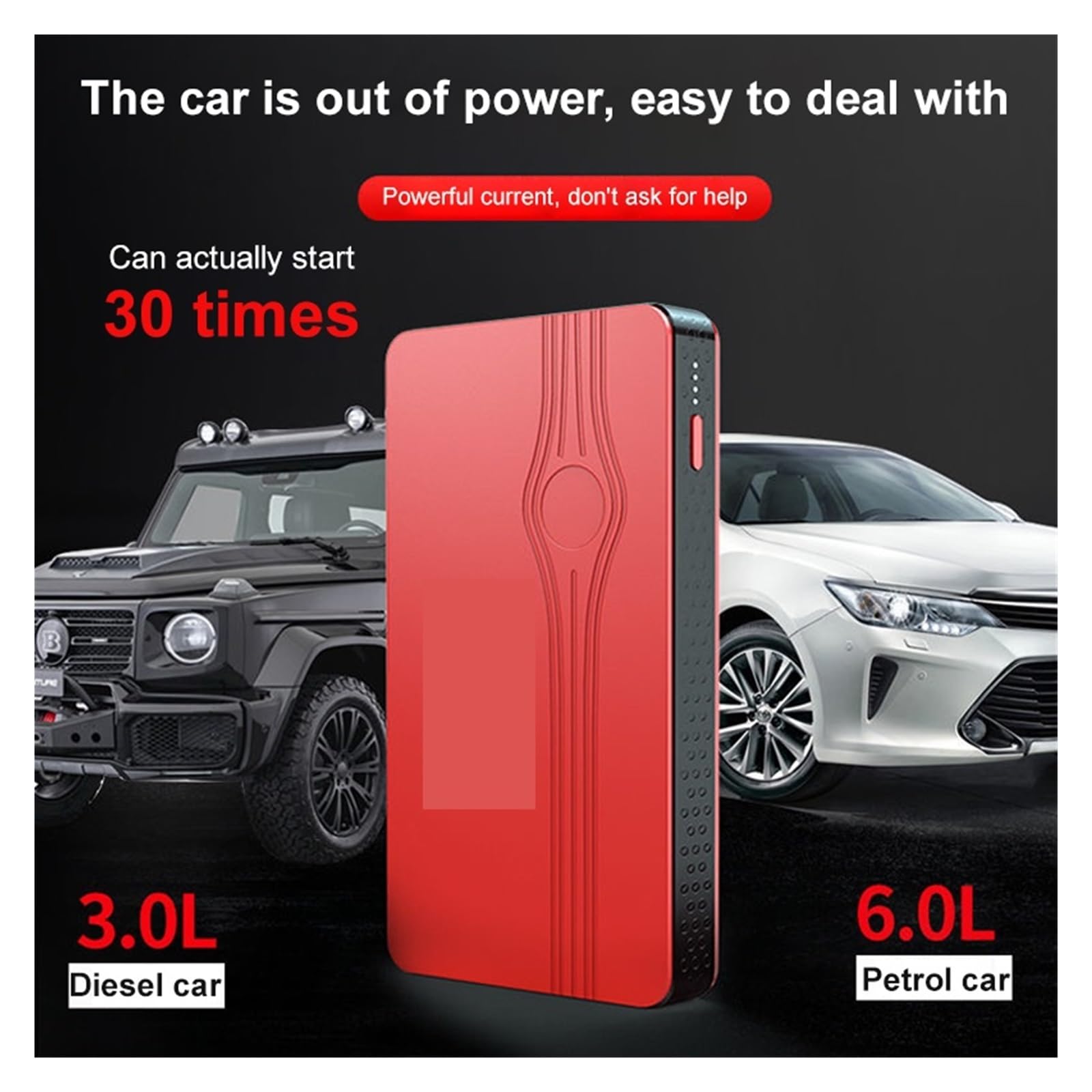 Avviatore di emergenza per auto, caricabatterie portatile da 10000 mAh, dispositivo di avviamento del motore a benzina e diesel, booster di emergenza con display digitale