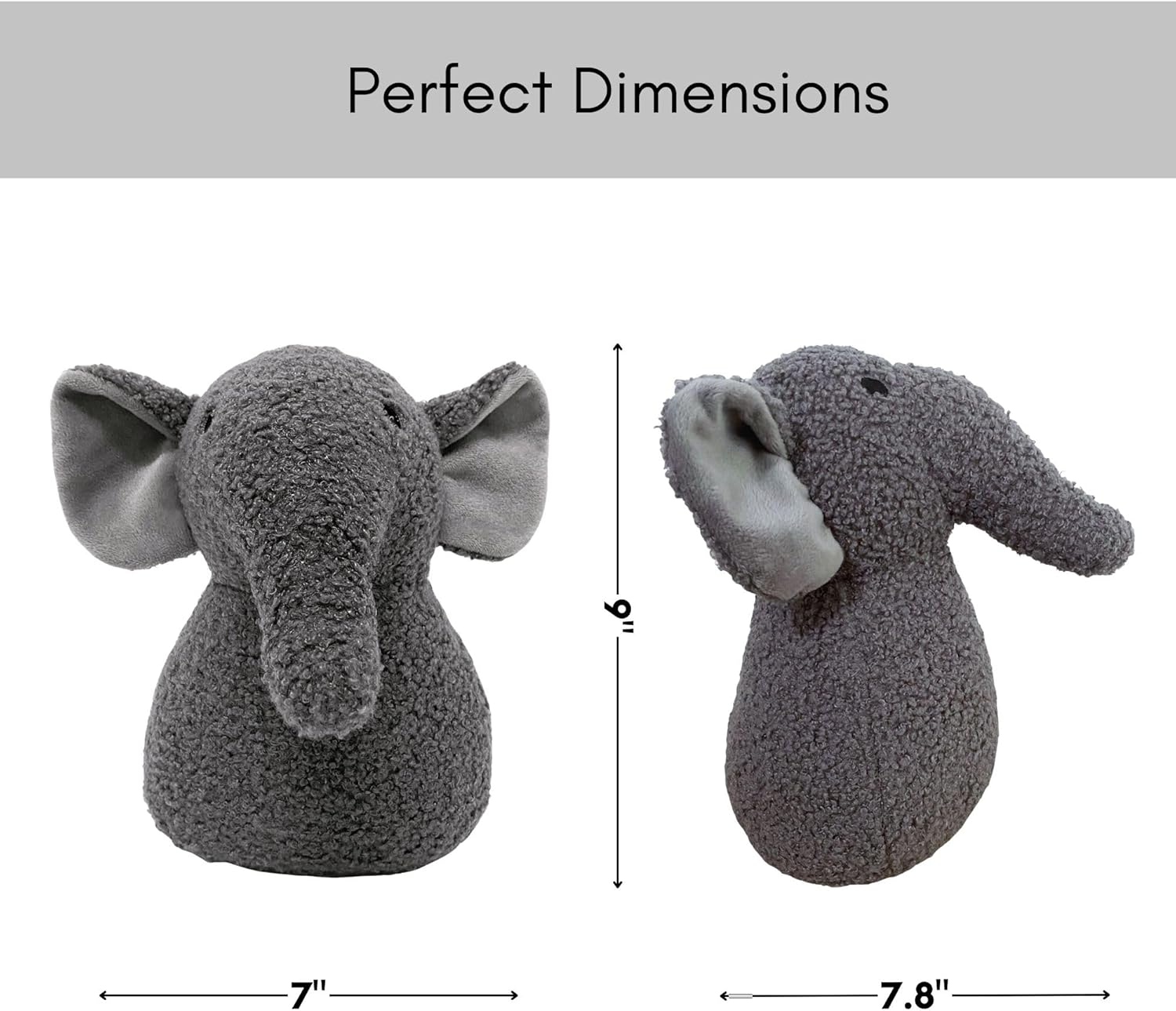 Decorative Elephant Door Stopper - Heavyweight 2.3 lb. Fabric Holder for Home and Office - Cute Animal Design to Keep Interior Doors Open, Prevent Damage, Protect Children & Pets - Gray