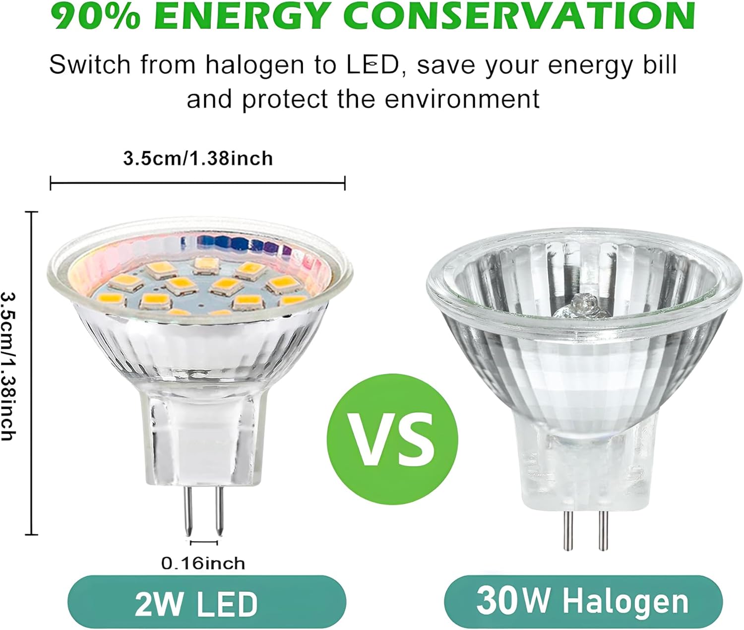 4-Pack MR11 2W LED Landscape Light Bulbs AC/DC 12V 24V GU4 Bi-Pin Base 20W Halogen Replacement for Outdoor Landscape Flood Light with Clear Cover Under Cabinet Puck Lighting (Warm White 3000K)