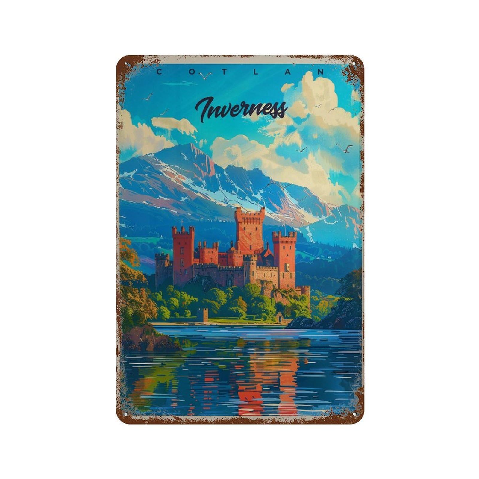 xiaoxiaoshen Inverness Castle Travel Scotland Wall Decor Art Metal Tin Poster Modern Home Decor Art Home Bar Shop Decorations Vintage Sign 30x20cm