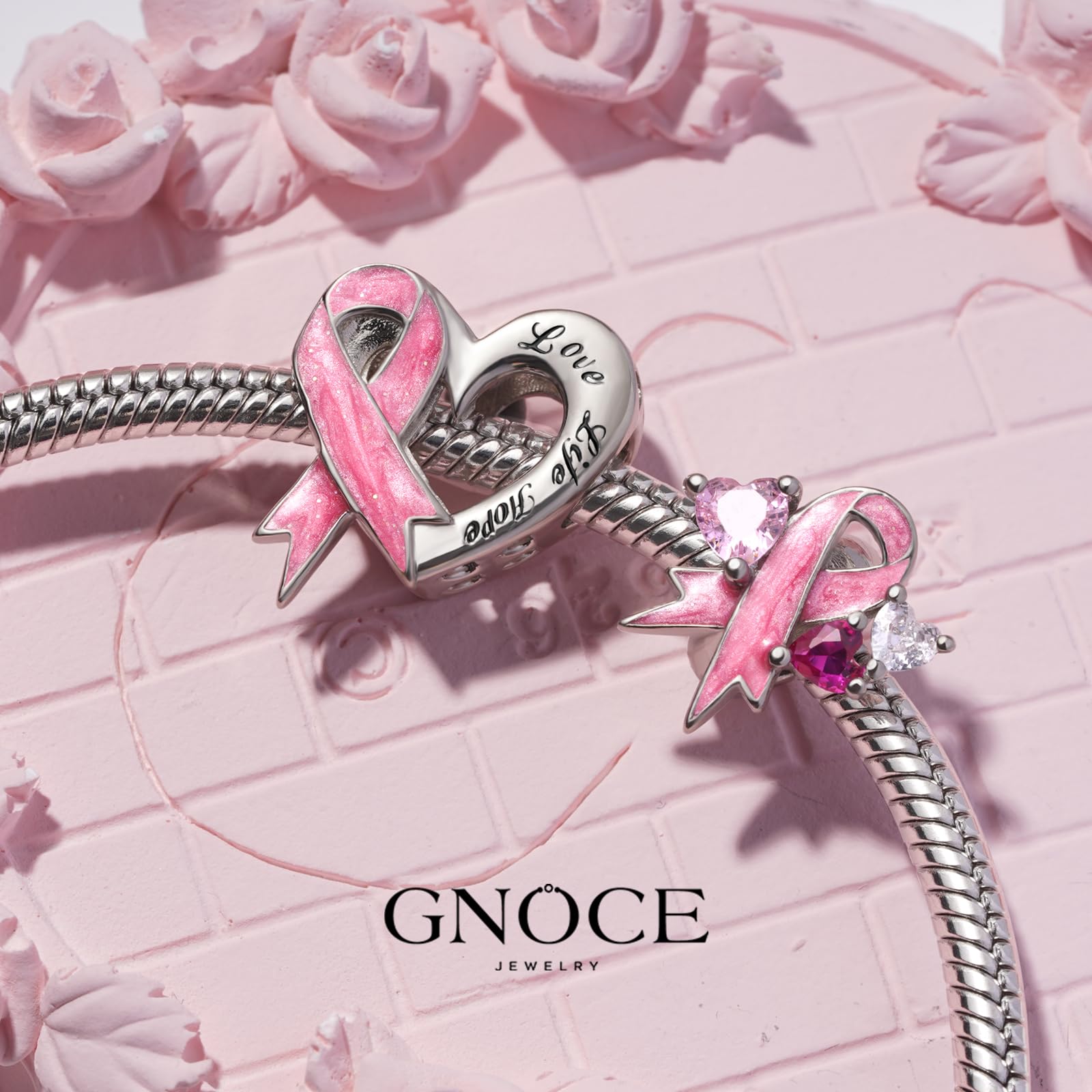 "Consapevolezza Del Cancro Al Seno" Ciondolo di Nastro Rosa in,Argento Sterling 925 Ciondolo Per le Donne Regalo Per Lei e Per La Mamma
