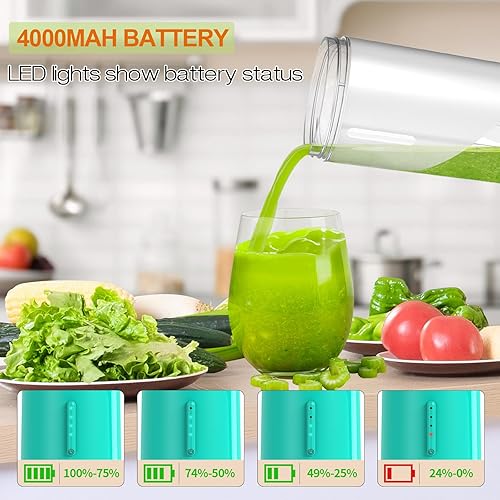 Miniatura 5 de Vaeqozva - Licuadora portátil para batidos y batidos, licuadora personal de 16 onzas, 6 cuchillas ultra afiladas, mini botella magnética recargable