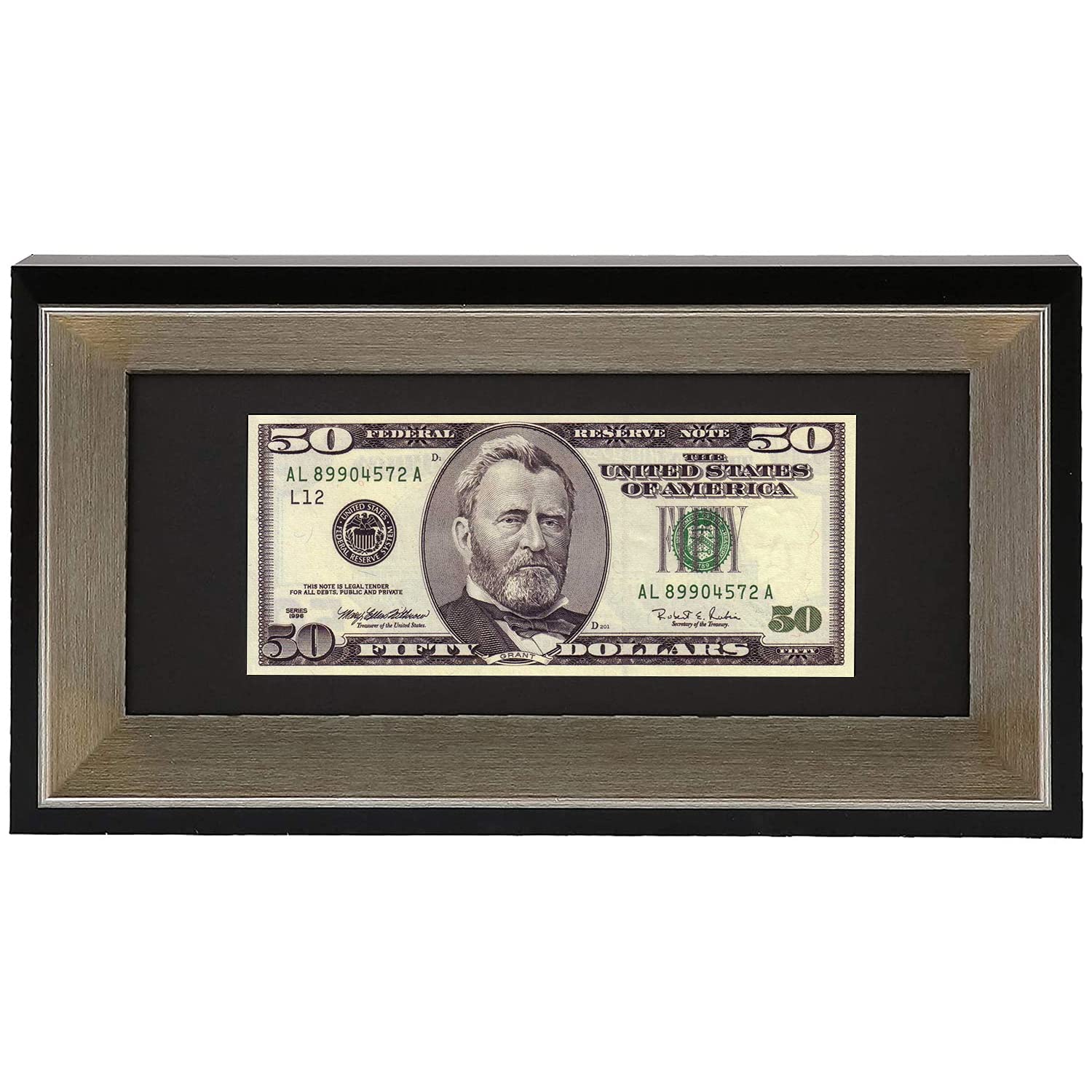 MBC MAT BOARD CENTER, Dollar Bill Frame with Black Mat or 4x9 Business License Holder without Mat, Easel Stand/Wall Mount, Tempered Glass (Silver/Black)