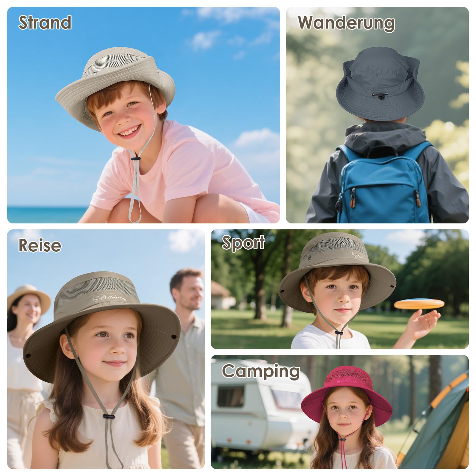 Durio Sombrero para el sol para niños, protección UV, gorro con correa para la barbilla, sombrero de pescador para niños, transpirable, protección solar, sombrero de algodón para niños de 4 a 12 años