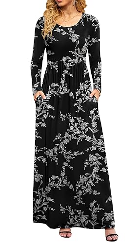 DB MOON Women Casual Long Sleeve Maxi Dresses Empire Waist