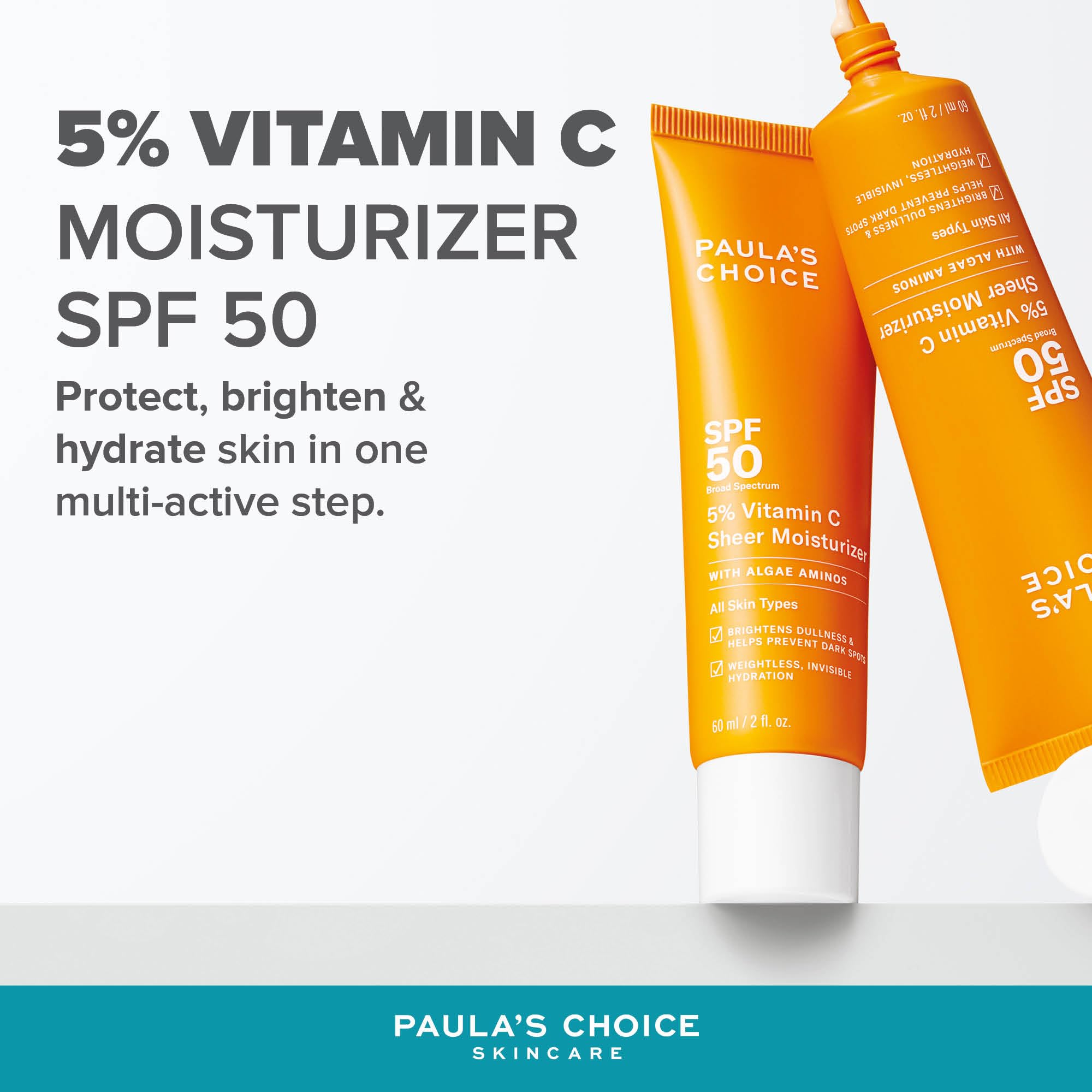 Paula's Choice 5% Vitamin C Tagescreme LSF 50, Gesicht Sonnencreme, 60 ml | Leichte Tagespflege Spenden Feuchtigkeit - für Strahlende, Geschützte Haut - Treatment, Feuchtigkeitspflege & Sonnenschutz