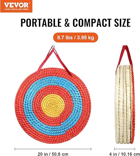 Miniatura 2 de VEVOR Straw Archery Target, 20" Arrow Target, Traditional Solid Round Archery Target Shooting Bow, Hand-Made Arrows Target, Coloured Rope Target for