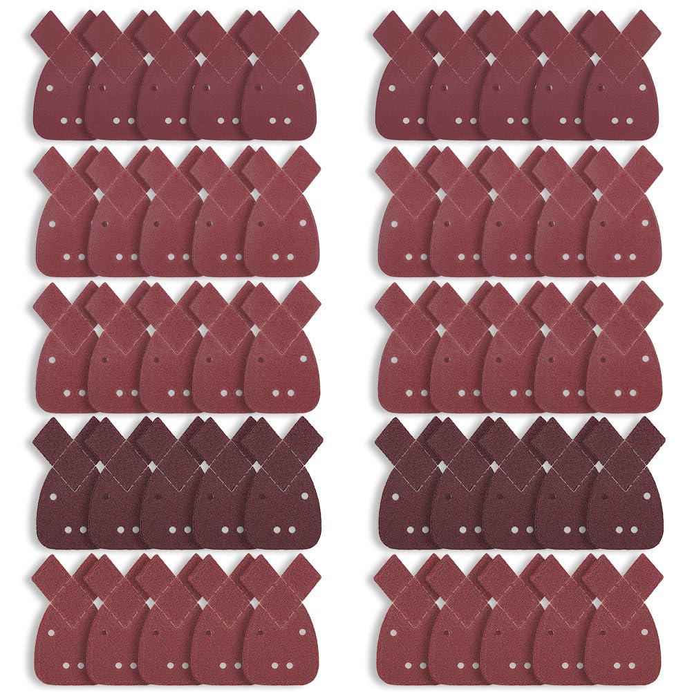 URAQT 50 Pezzi Mouse Fogli Abrasivi, Carta Vetrata per Levigatrice con 2 Testine di Ricambio, Triangoli Abrasivi Grana 40/60/80/120/240, per Levigatrici Manuali Black e Decker Detail