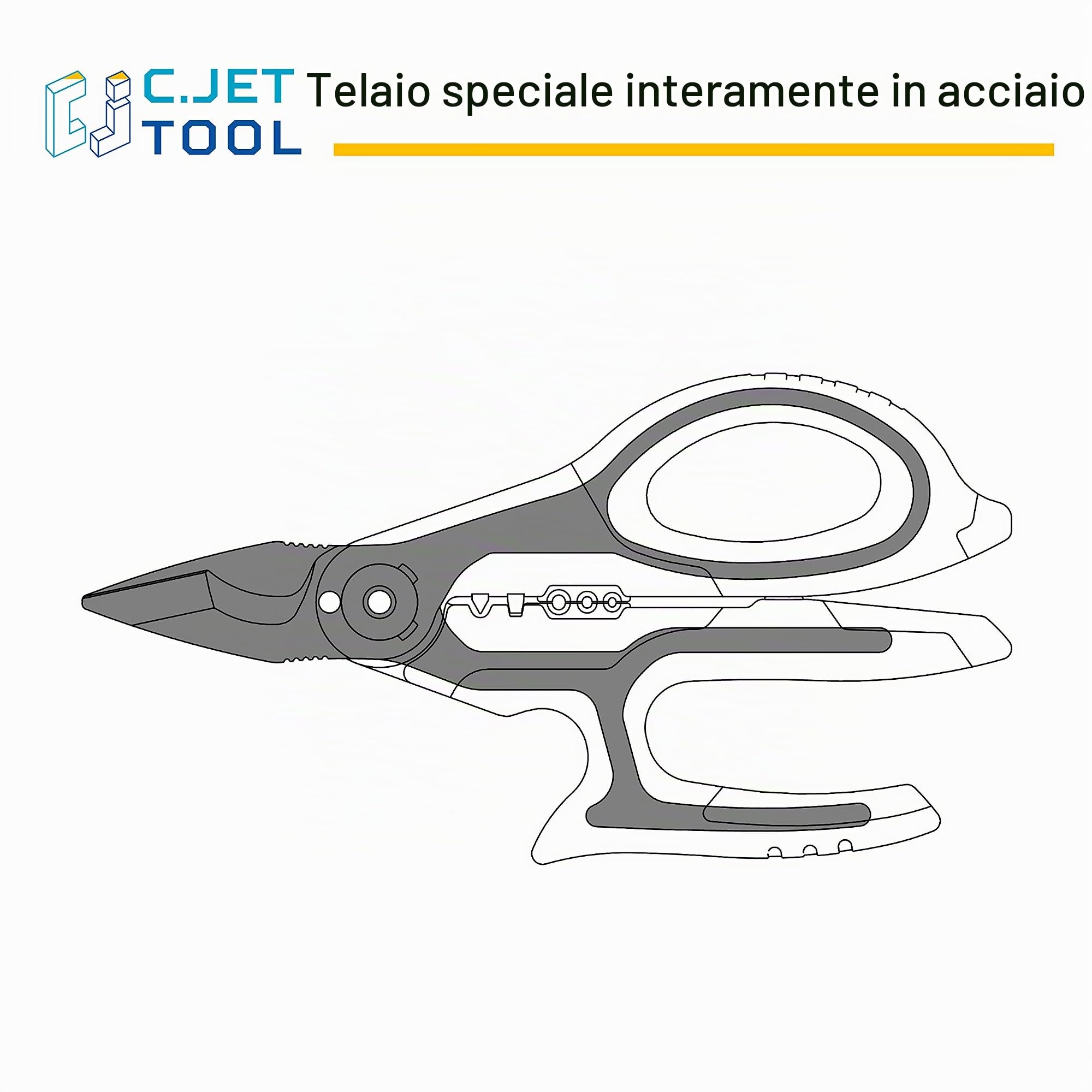 C.JET TOOL Forbici da elettricista, 170 mm, in acciaio inox, design multi-presa, cavo morbido in alluminio e rame