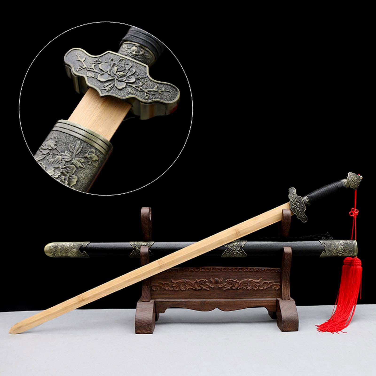 Épée en bois de Tai Chi chinois faite à la main,lame en bambou naturel,épées droites en bois avec gaine,épée en bois de 102 cm pour les arts martiaux,le cosplay,les cadeaux,la collection,décoration