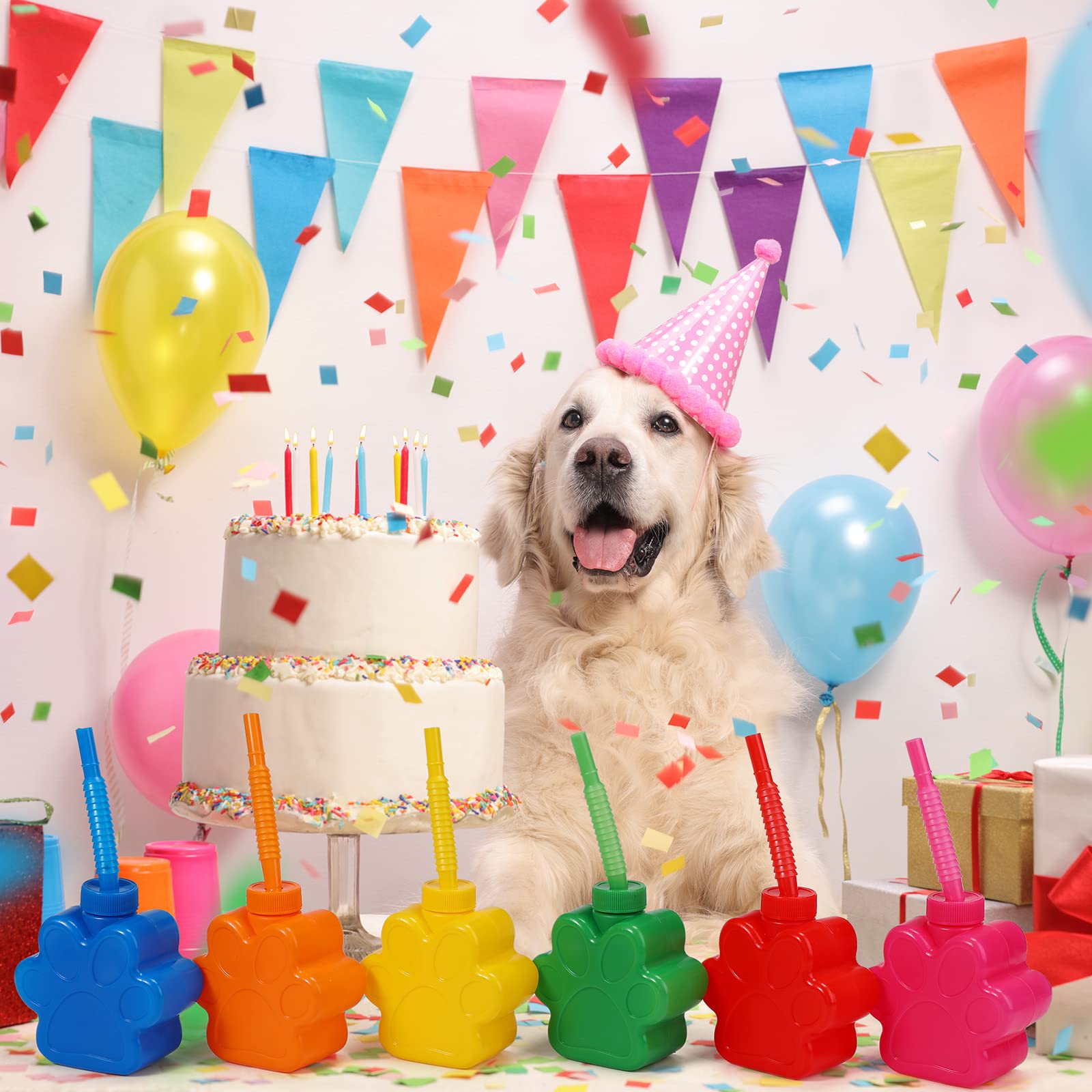 Lot de 12 gobelets en plastique avec couvercles en forme de patte de chien pour enfants, animaux domestiques, accessoires de fête d'anniversaire (283,5 g)