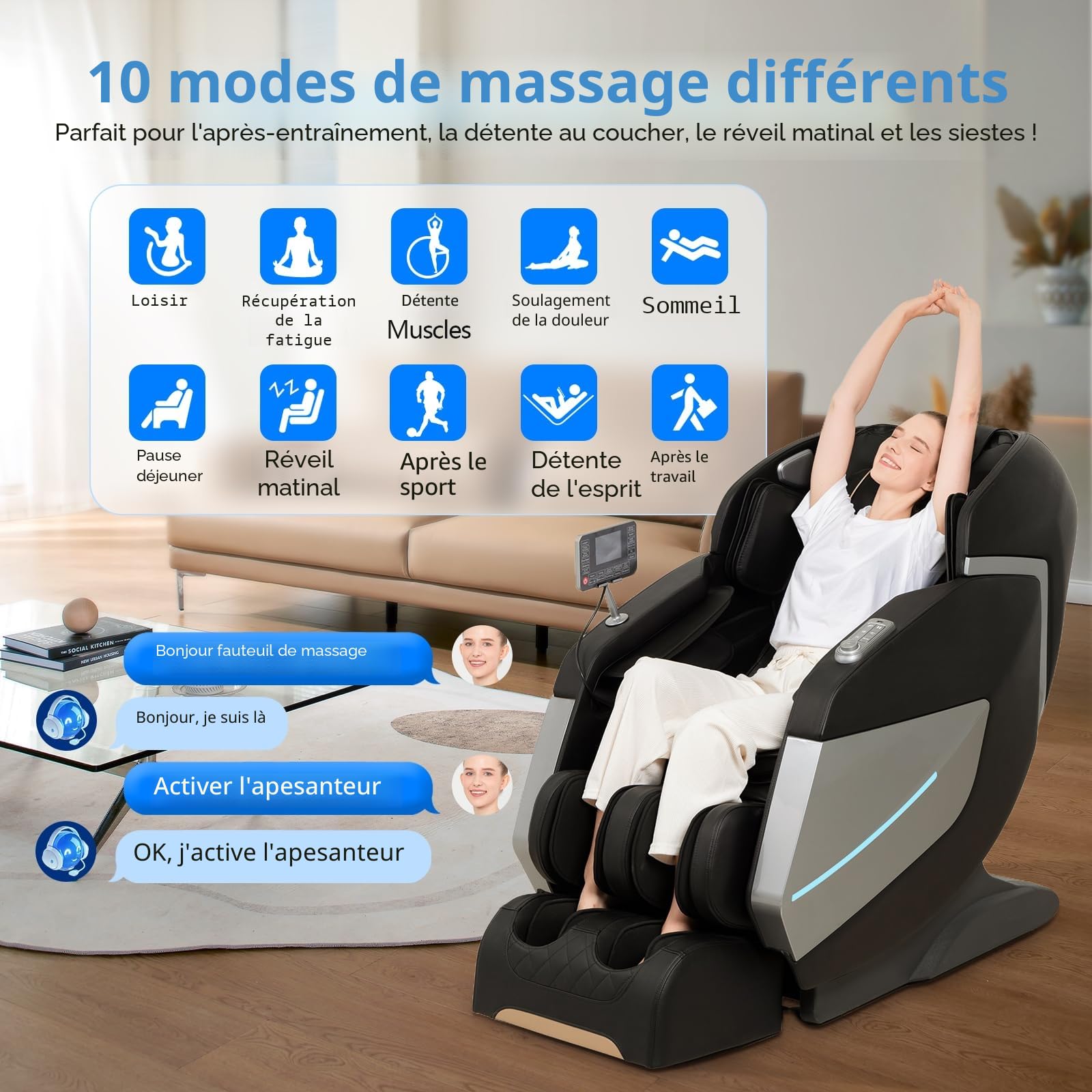 Fauteuil de Massage électrique Zero Gravity - Fauteuil de Massage Shiatsu inclinable avec roulettes pour Les Pieds - Système de Massage à l'air - Thérapie par la Chaleur intégrée