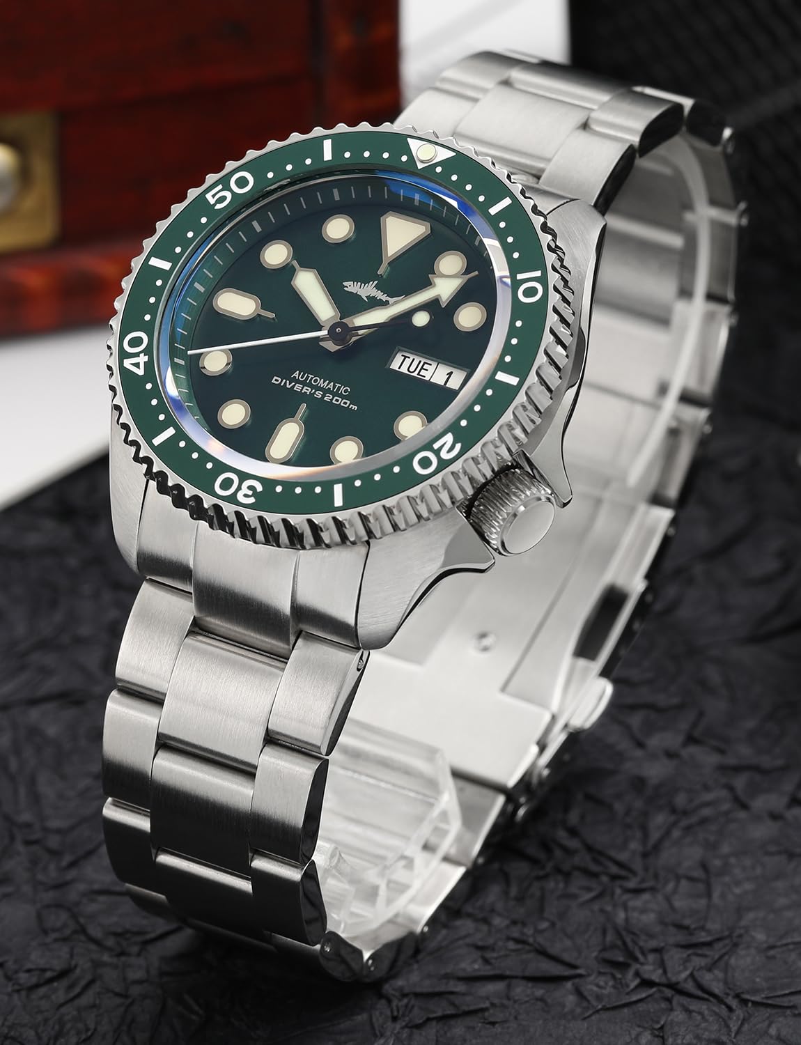 TACTICAL FROG Heimdallr SKX007 Montre pour homme, mouvement NH36A saphir cristal 200 m Montres automatiques C3 lumineuses, cadran de 42 mm