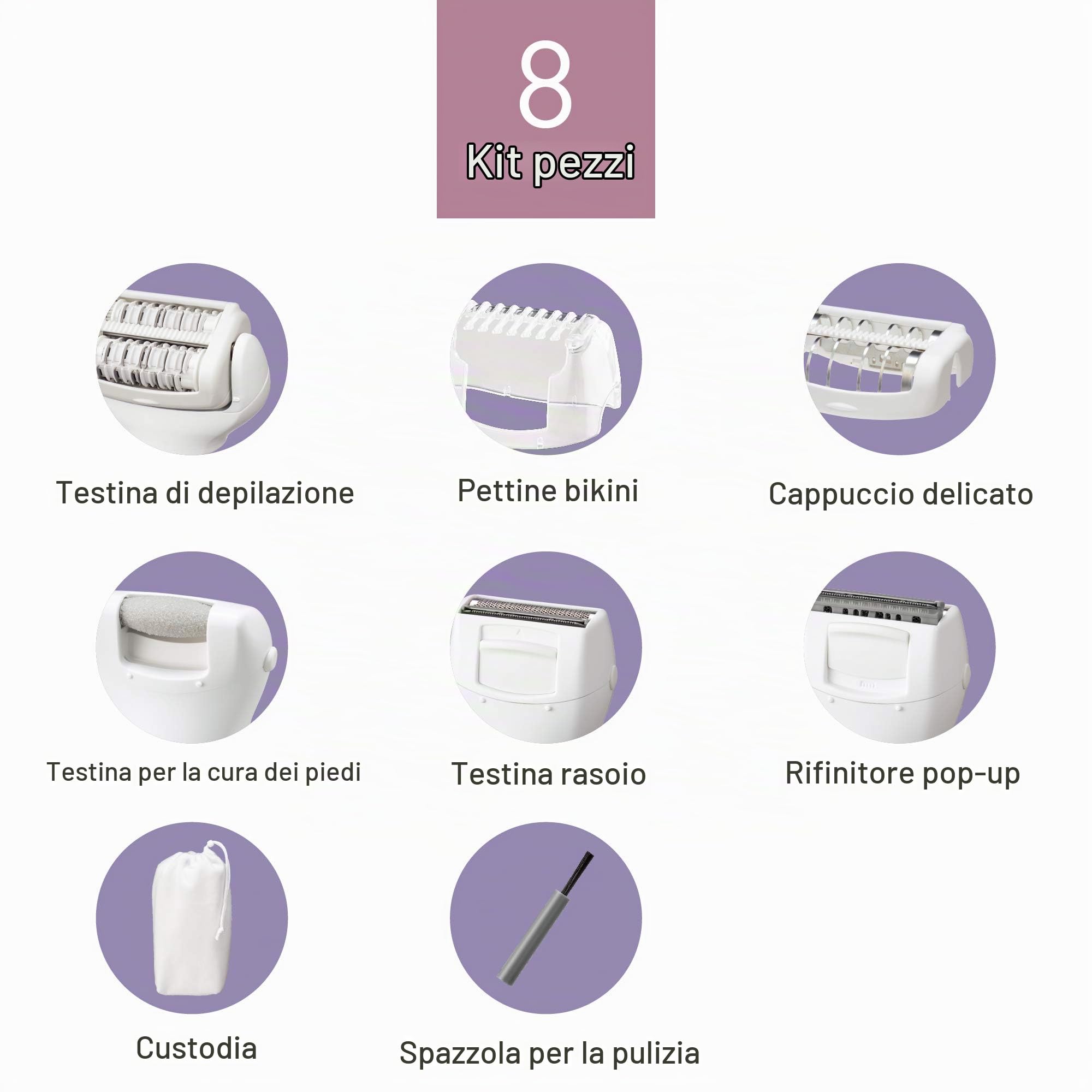 Panasonic EL7C Epilatore con Accessori Epliazione Gambe e Braccia, Zone Sensibili, Pedicure, Zona Bikini, Doppi Dischi, 60 Pinzette, 3 Velocità, Lilla