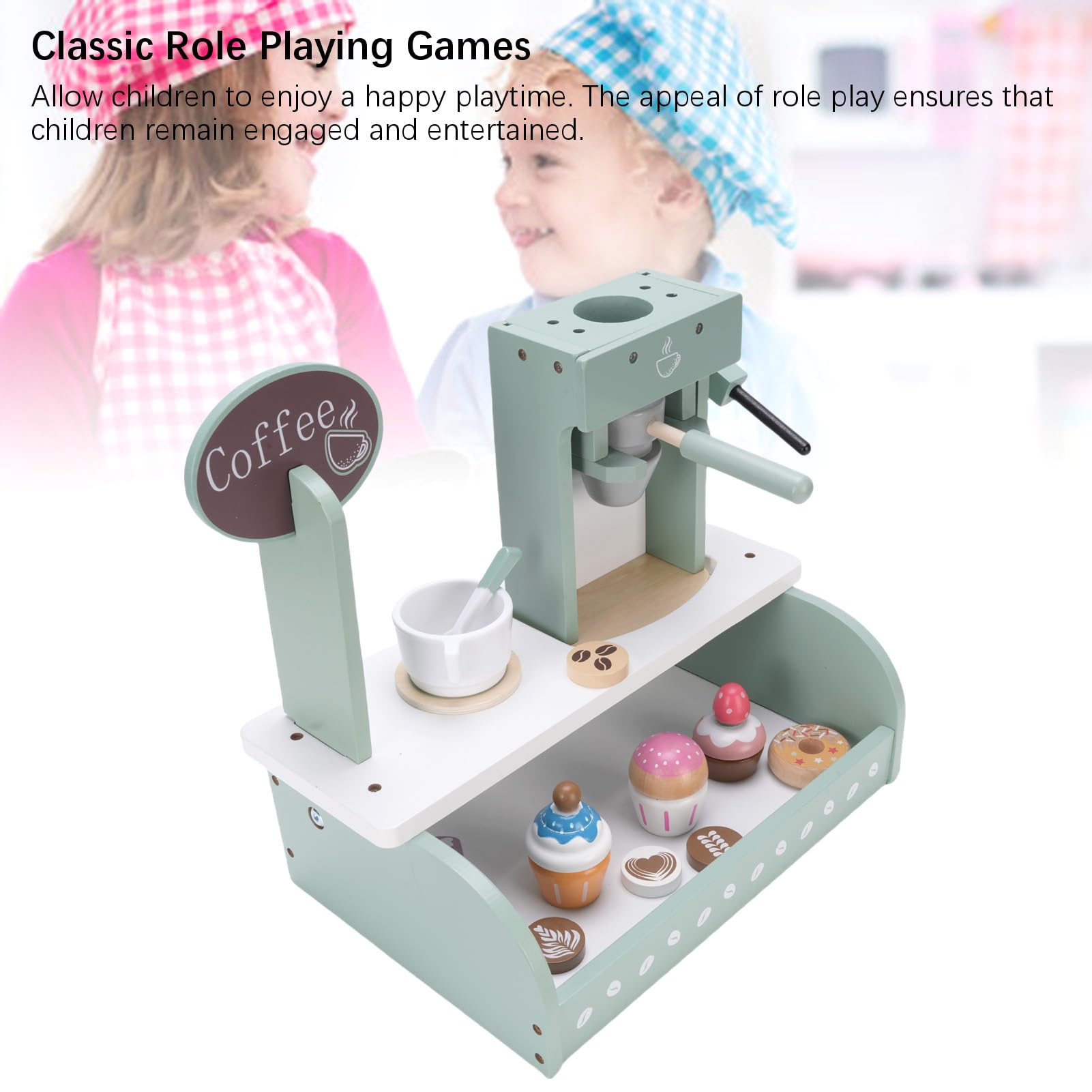 Topiky Spielset für -Kaffeemaschine aus Holz – Simulations-Rollenspielspielzeug für Kleinkinder mit Dessert- und Kaffeezubehör, Rollenspiel-Küchenset für ab 3 Jahren Als Geschenk