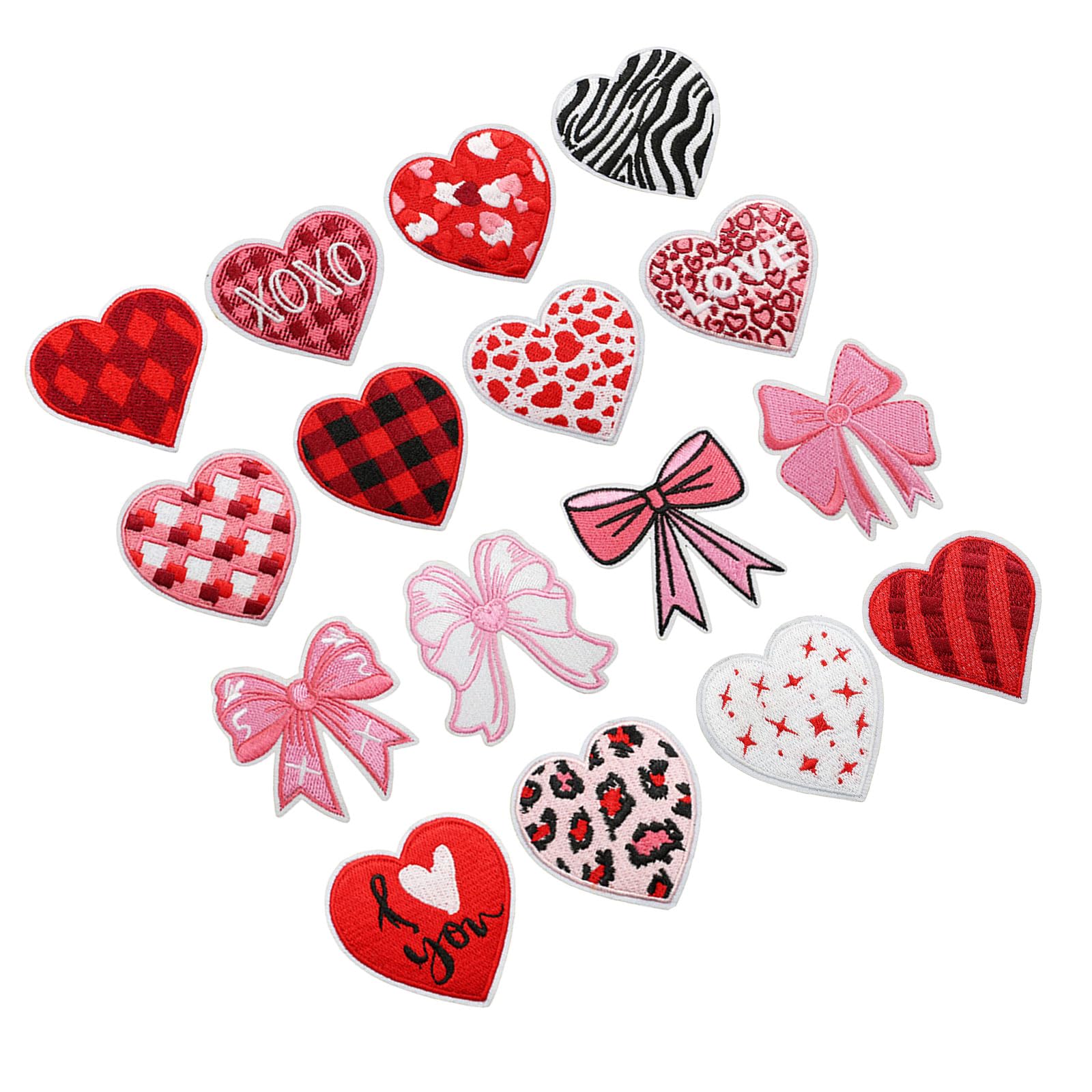 Buxuaaaa Of 16 Embroidery Appliques Heart Bowknot Iron on Applique Sew on Repair Patches Applique Iron on Clothing Patches Fabric Sticker