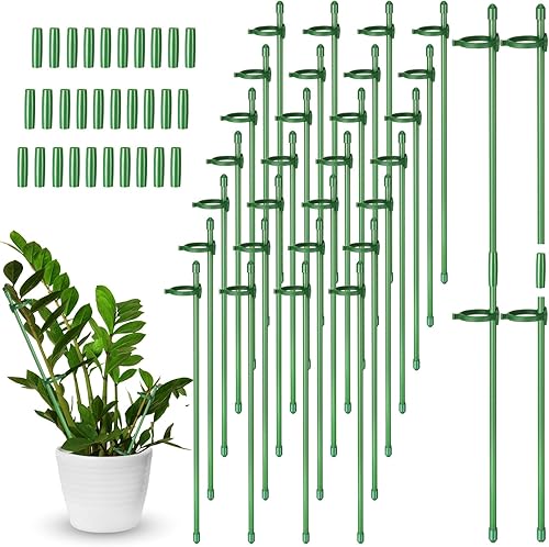 meekoo 60 estacas ajustables para plantas de jardín, anillos de soporte de jaula de plantas de un solo tallo con clips y tubo de conexión para