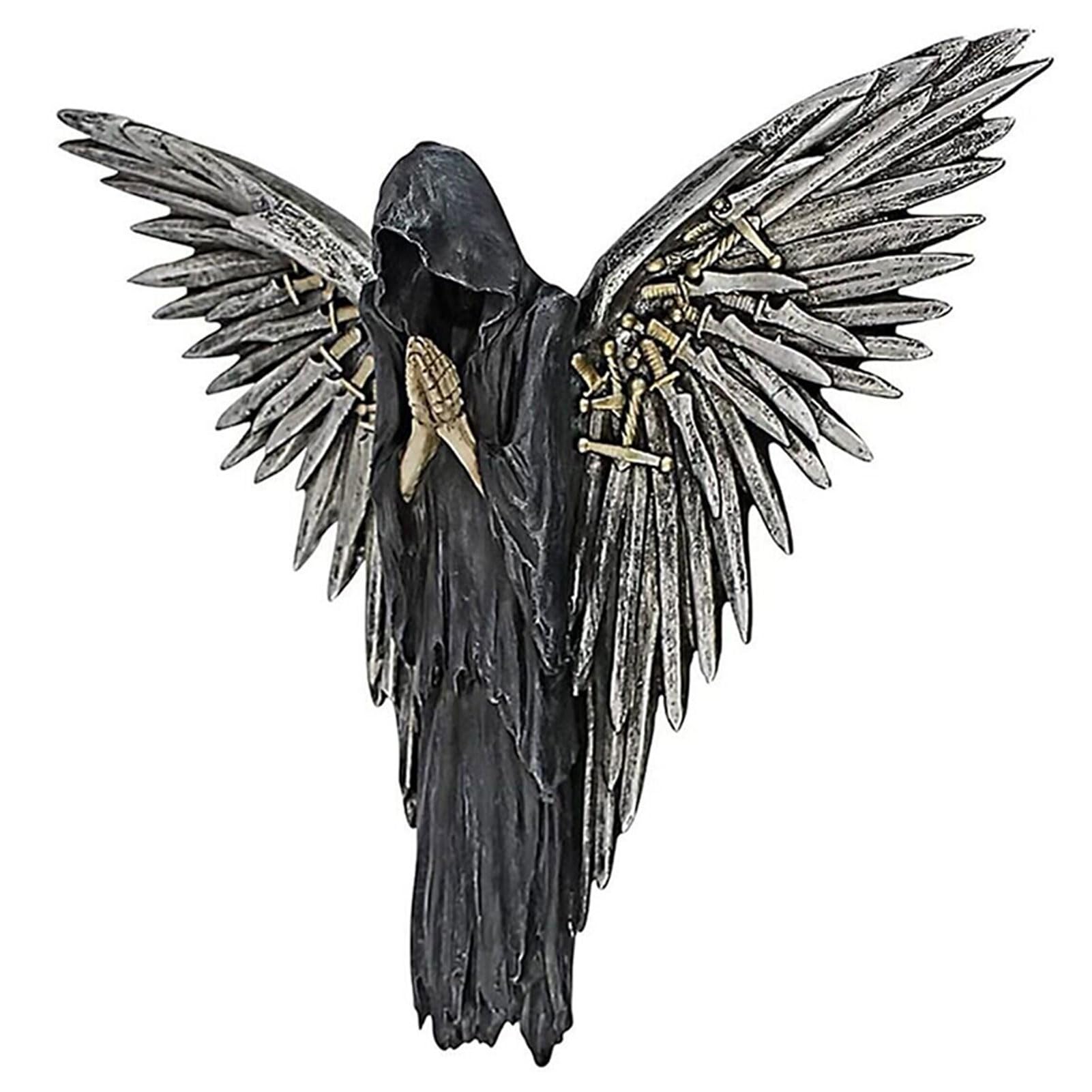 Ebbels Black With Bronze Finish Soul Warrior Sculpture, Wall Hangings Resin Crafts, Halloween Soul Warrior Wings With Swords Wall Decoration, Horror Wall Statue For Home Decoration, Wedding, Gift