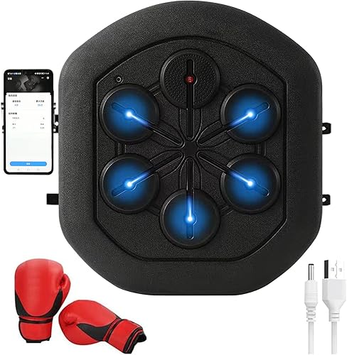 Longzhuo Máquina de boxeo de música, almohadillas de boxeo para montar en la pared, luz LED Bluetooth, máquina de boxeo de música, guantes de boxeo