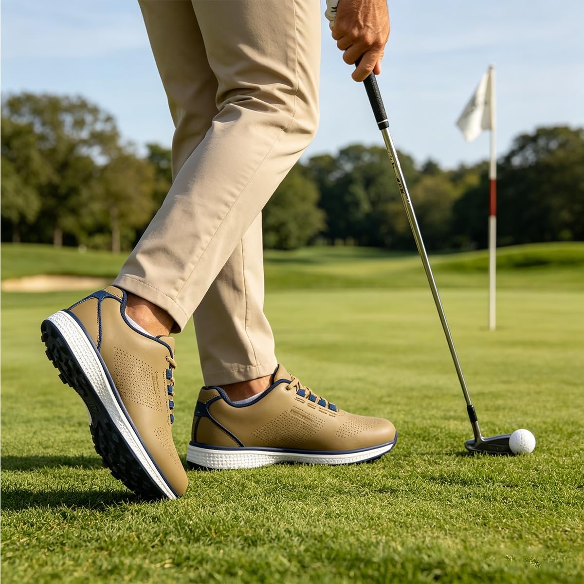 Zapatos de Golf para Hombre Impermeables y Confortables Sin Clavos Zapatillas De Deporte Entrenamiento De Golf Transpirables Y Clásicas