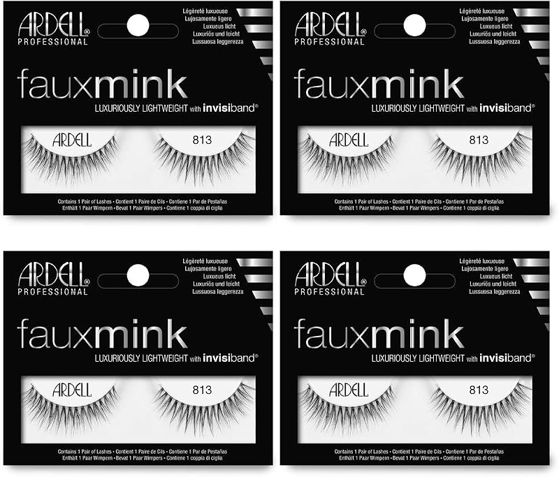Cílios Postiços Ardell Faux Mink 813 Black com Invisiband — Pacote com 4