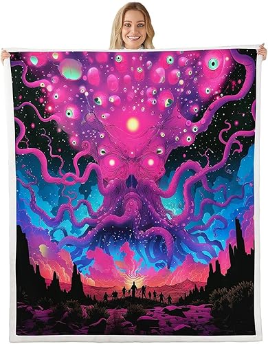 Miniatura 8 de Manta de franela de alienígena, misteriosa nave espacial estrellada con purpurina y planetas de cielo para decoración de habitaciones, manta