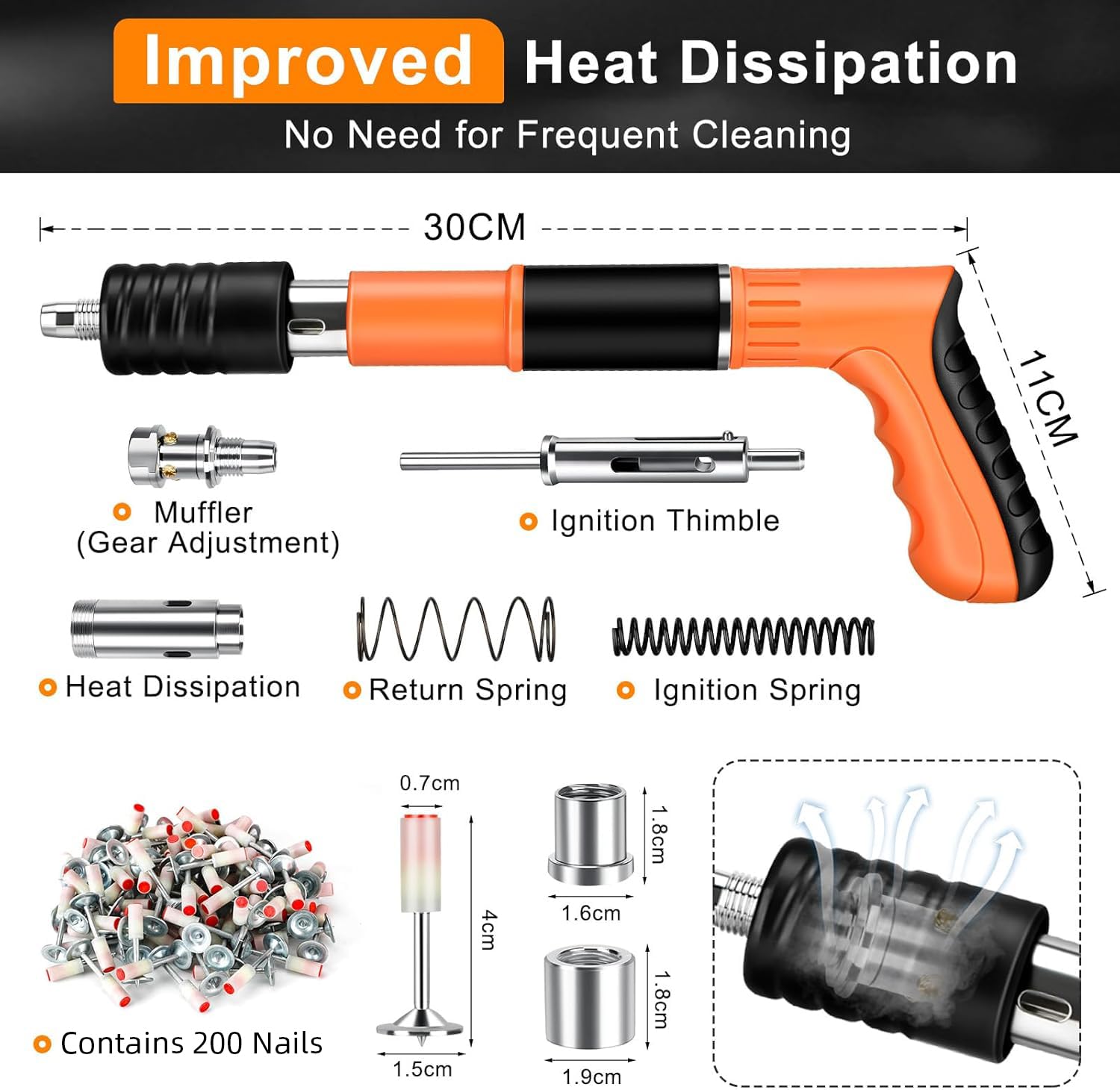 Cloueur Béton,Pistolet à Ongles Portable,Cloueuse Rivet Gun,Pistolet à Clous Manuel avec 5 Niveaux de Réglable,pour Murs en Béton (orange)