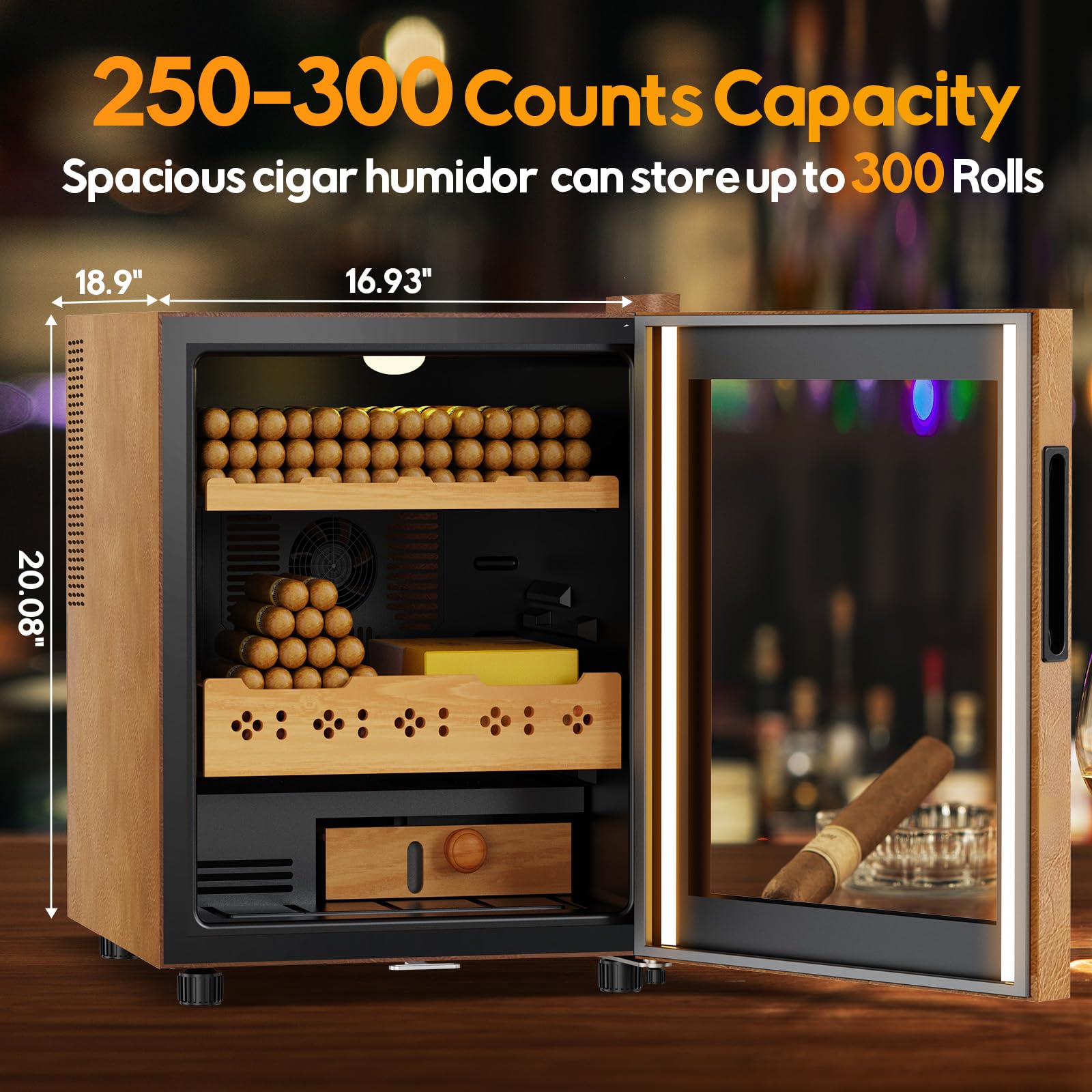 Velieta 50l Upgraded Electric Humidor With Leather, 300 Counts Large Capacity,Thermostatic Electric Cooler Cabinet With Digital LED Screen, Safety Lock,Smart Humidity & Temp Control, Gifts For Men on Fridge.com - View 6