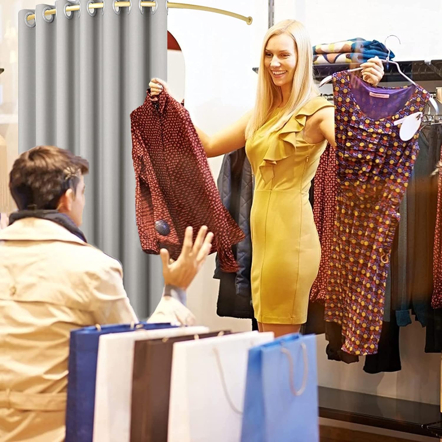Cabina per camerini per negozi di abbigliamento, 100 cm per camerini e spogliatoi utilizzati in centri commerciali e uffici, per protezione della privacy e divisorio, include tenda oscurante