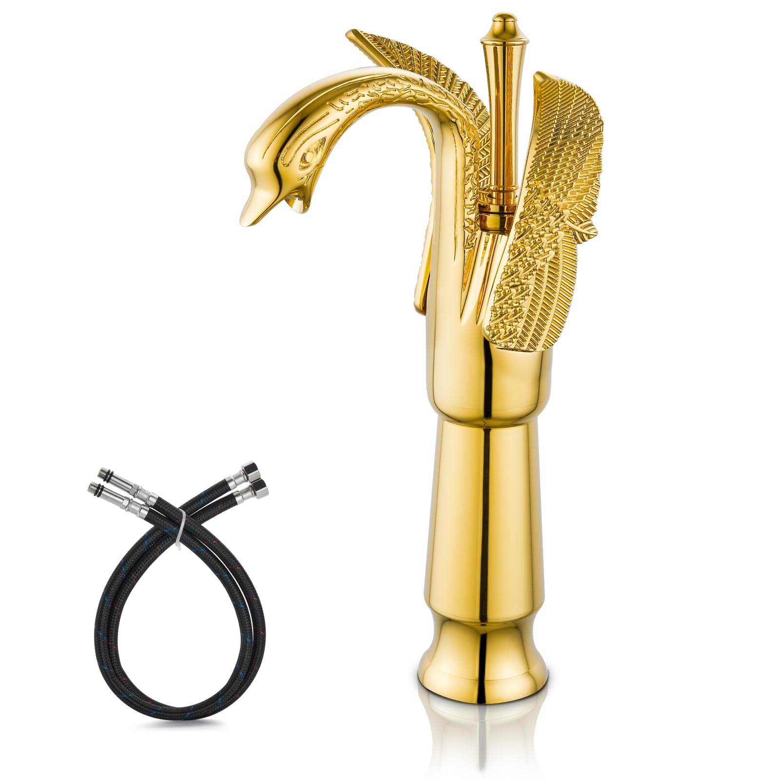 Cinwiny Bathroom Sink Faucet Swan Shaped Single Handle One Hole Tall Lavatory Basin Tap Mixer Deck Mounted Bird Faucet. Polished Gold